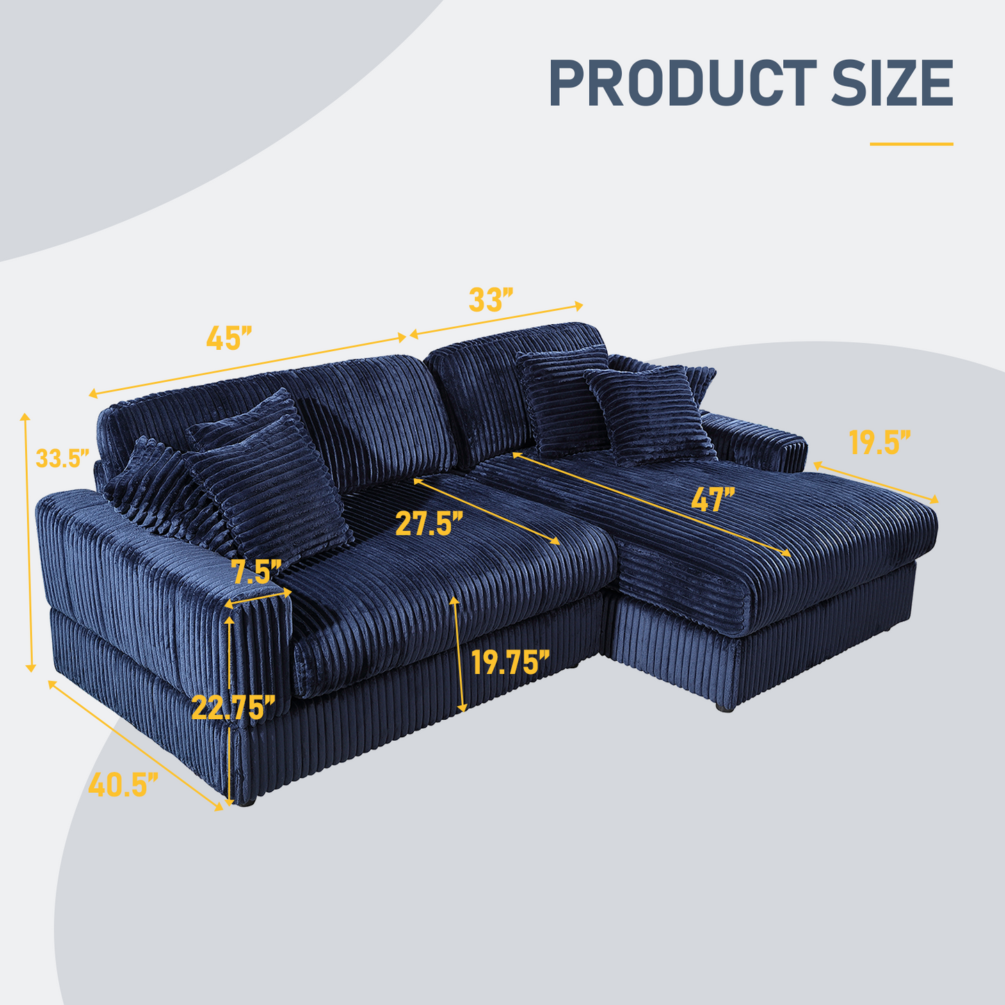 Corner Sleeper Sofa with 6 Pillows: Modern Corduroy, Deep Seat for American Living Rooms