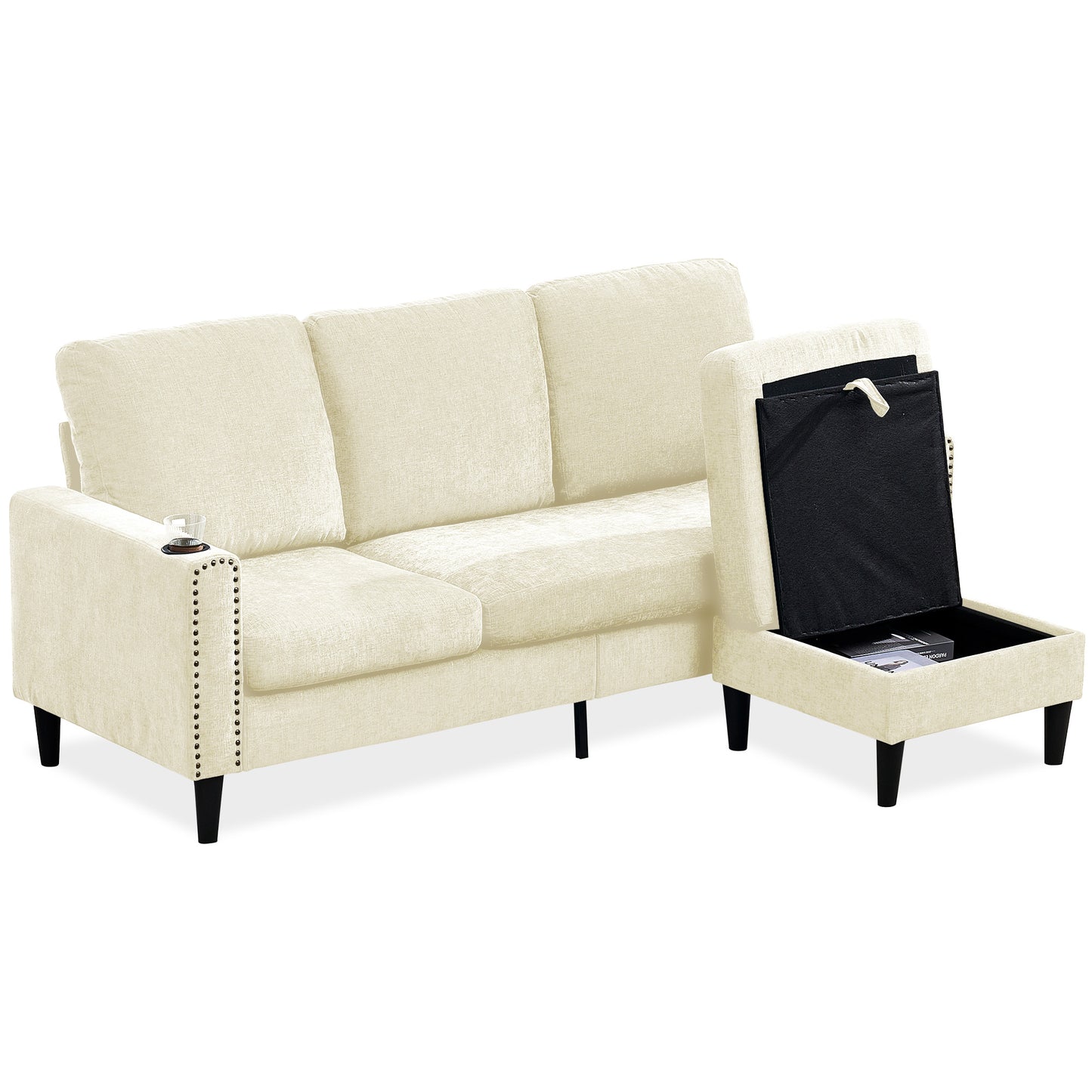 Chenille 3 Seat L-Shape Sectional Sofa with Storage Chaise