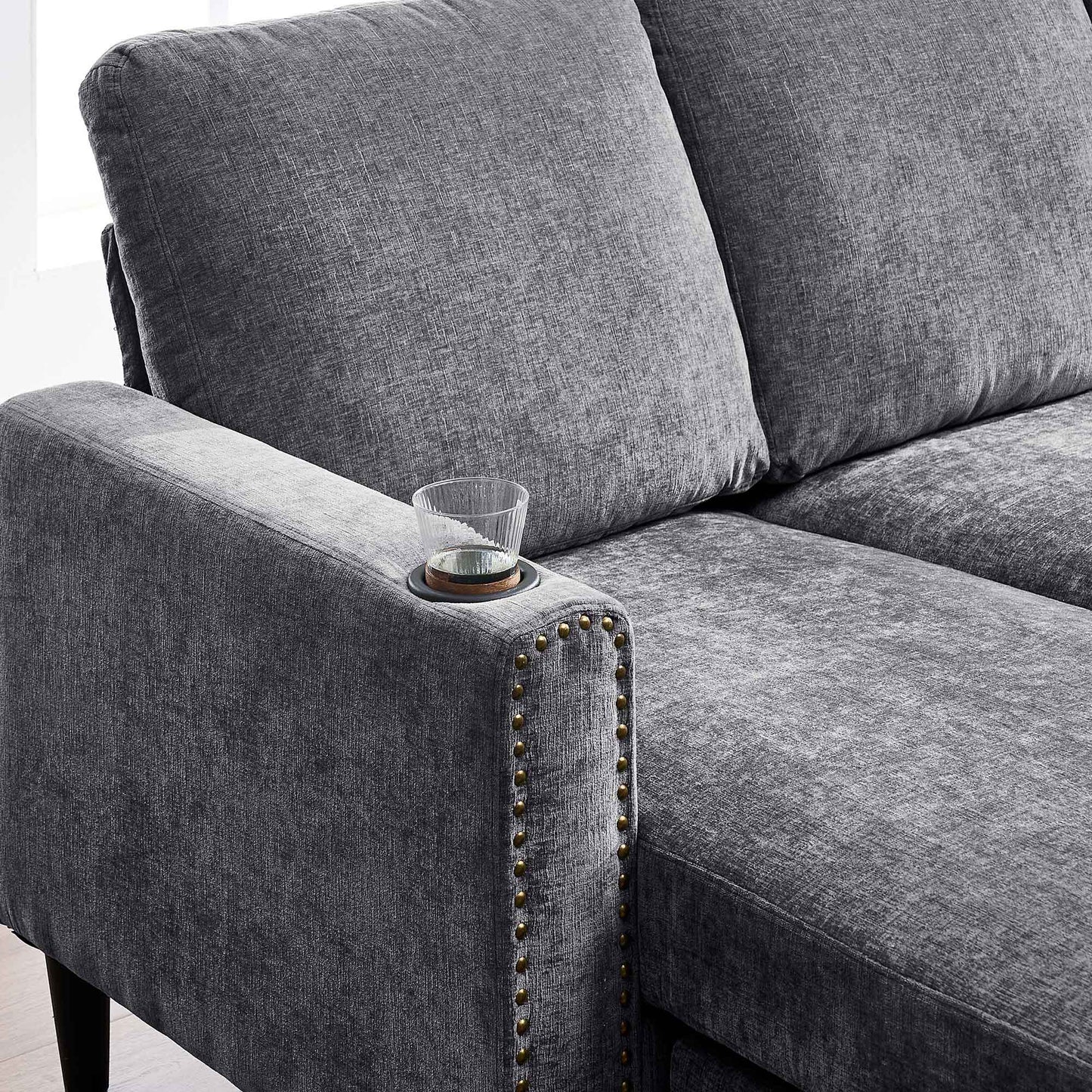 Chenille 3 Seat L-Shape Sectional Sofa with Storage Chaise