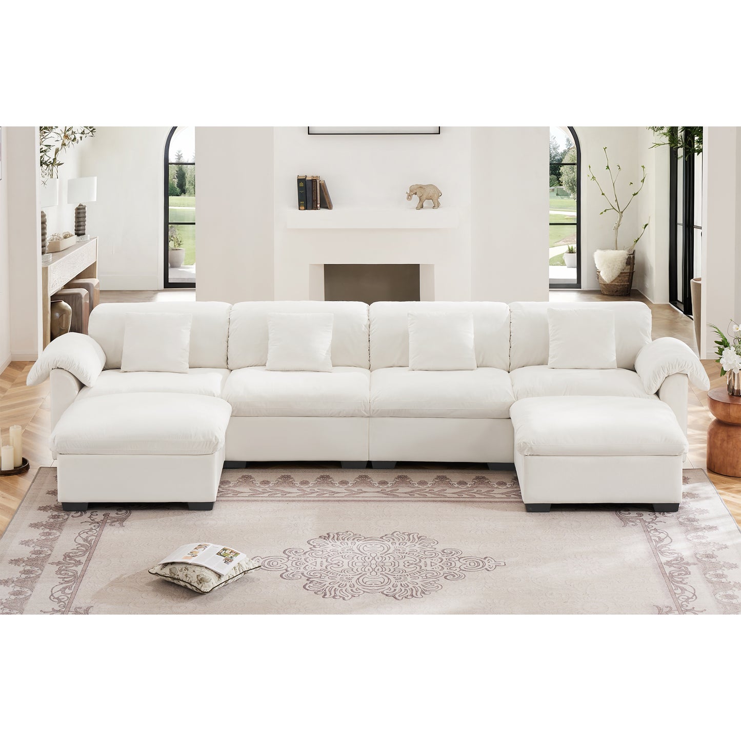 3 - 4 Seater Modular Sofa: U/L - Shape, Storage Ottomans, Velvet 2 Color