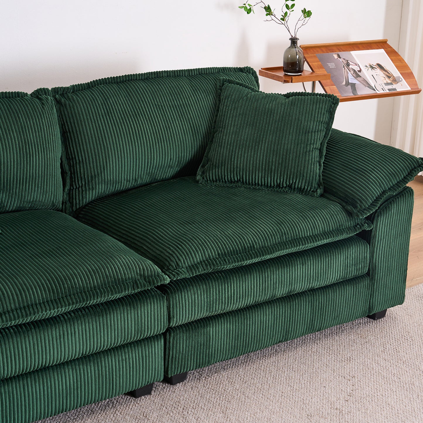 Corduroy 2-seats sofa With 2 back pillows,2 toss pillows and two ottoman