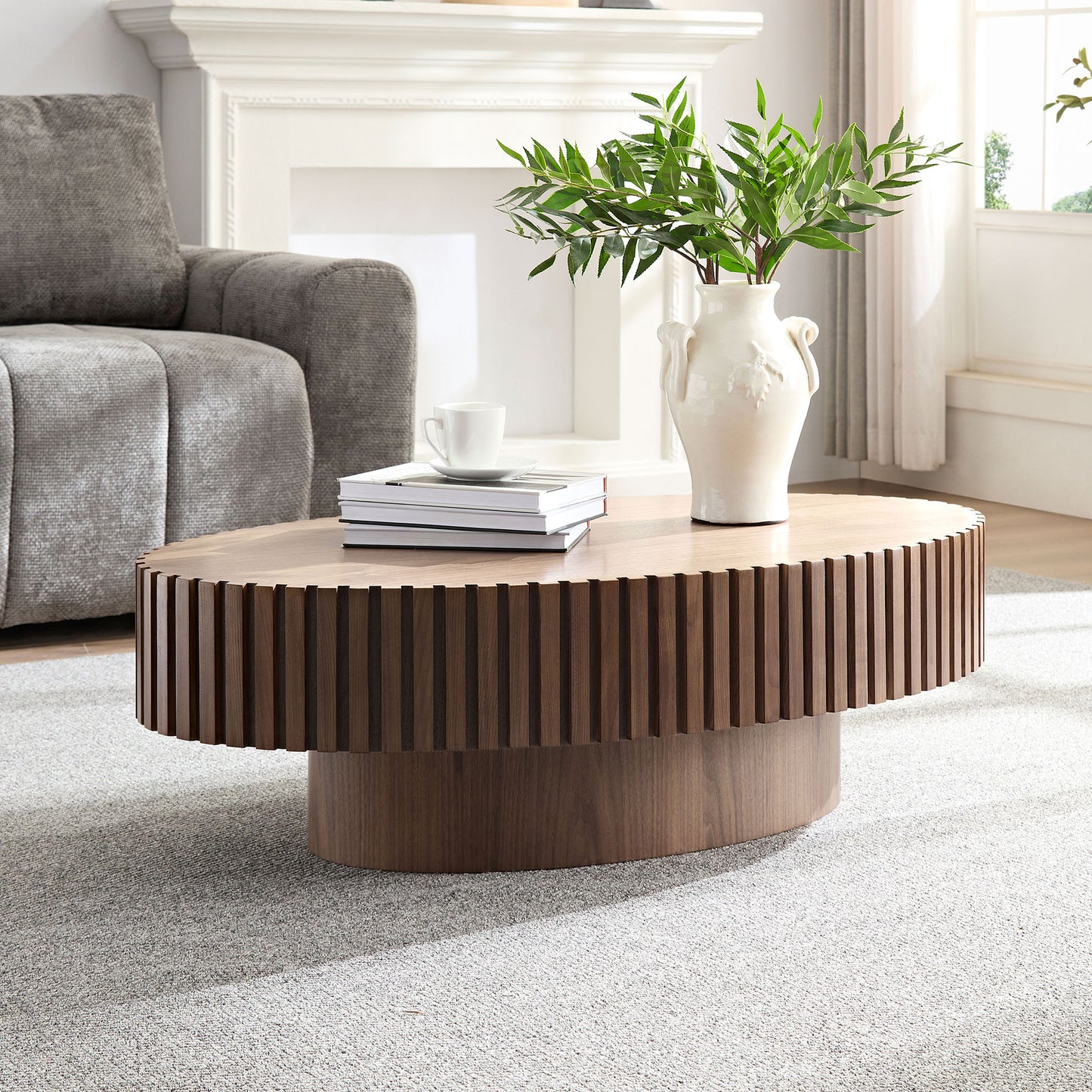 Ellipse Coffee Table with Sturdy Pedestal  43.7 inch 3 Colors