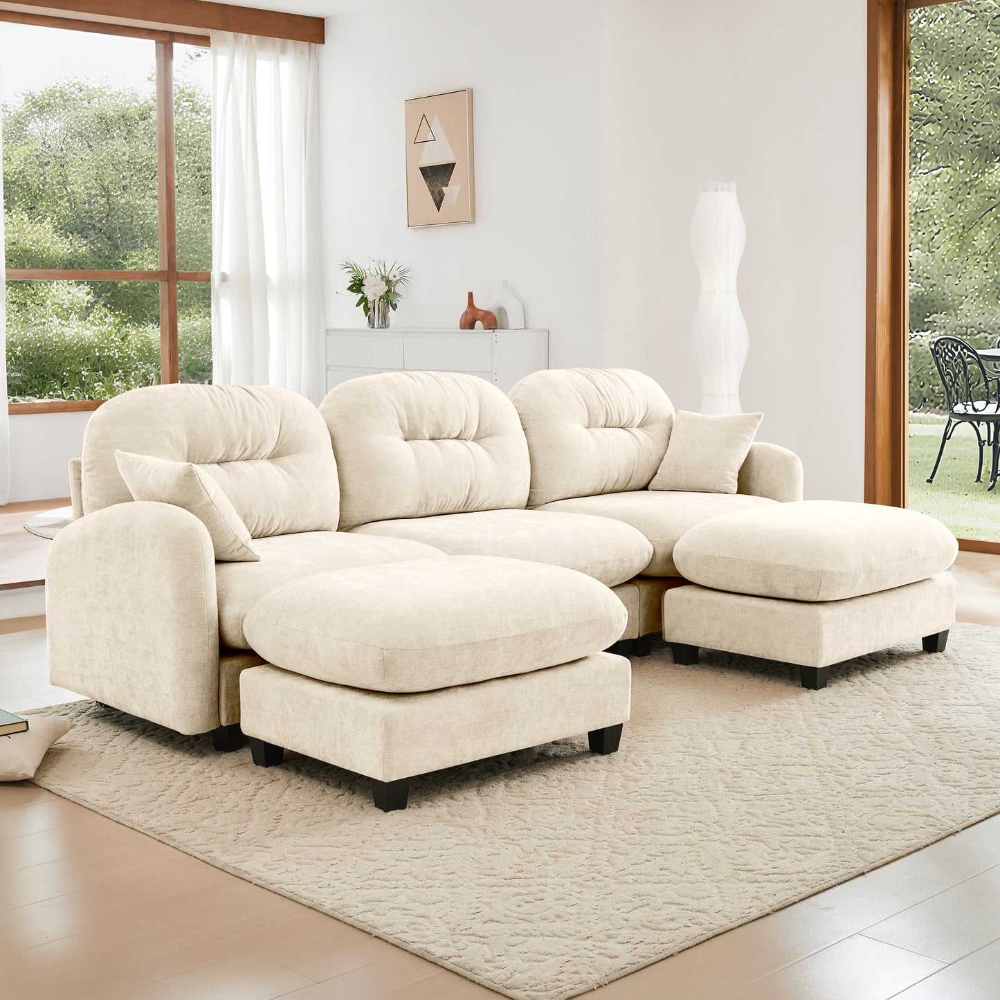 Modular Sectional Couch Chenille Fabric High-Density Foam 2-4 Seats ottoman Optional