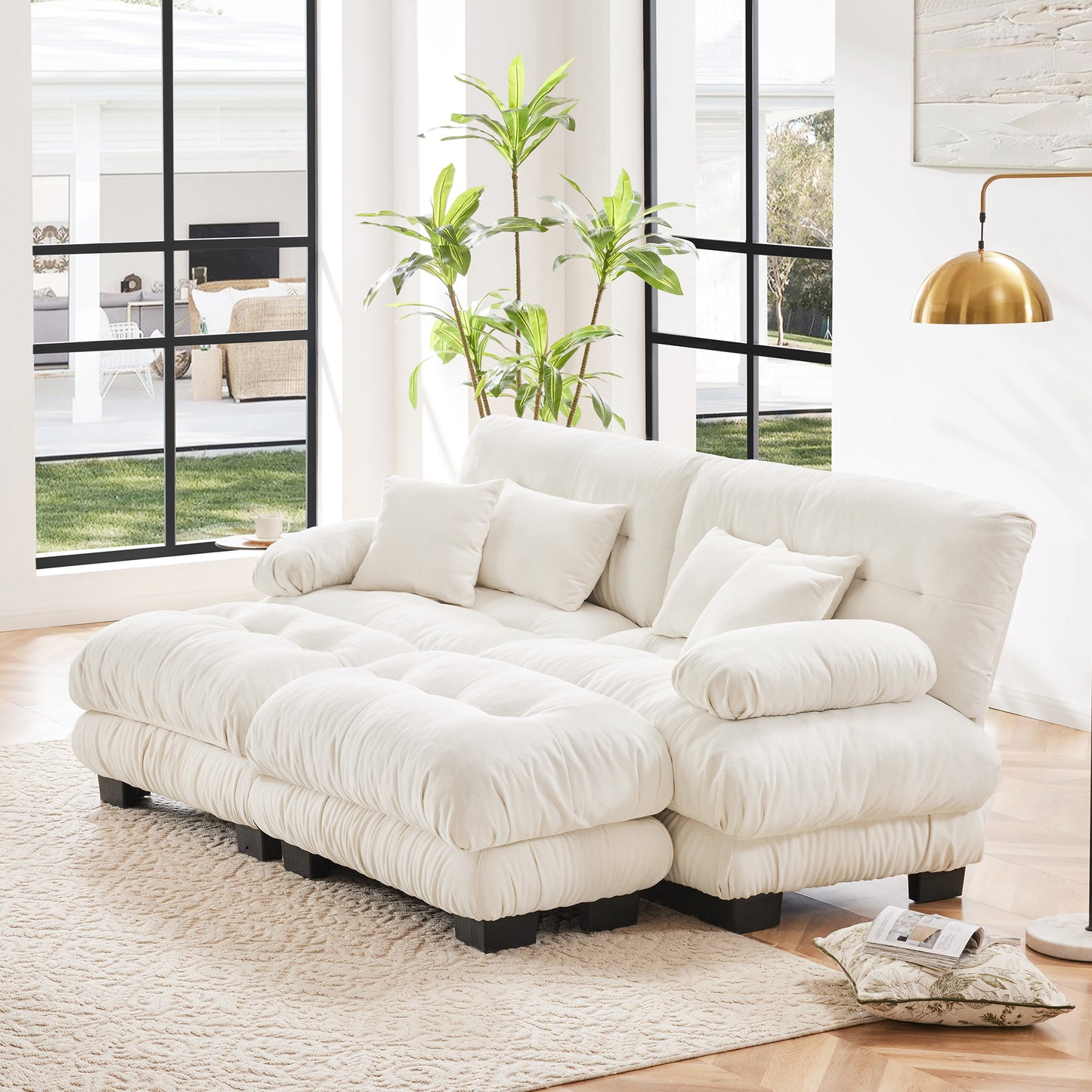Chenille Cloud Couch: 2 - 4 Seater L - Shape Sofa for Living Room with Pillows