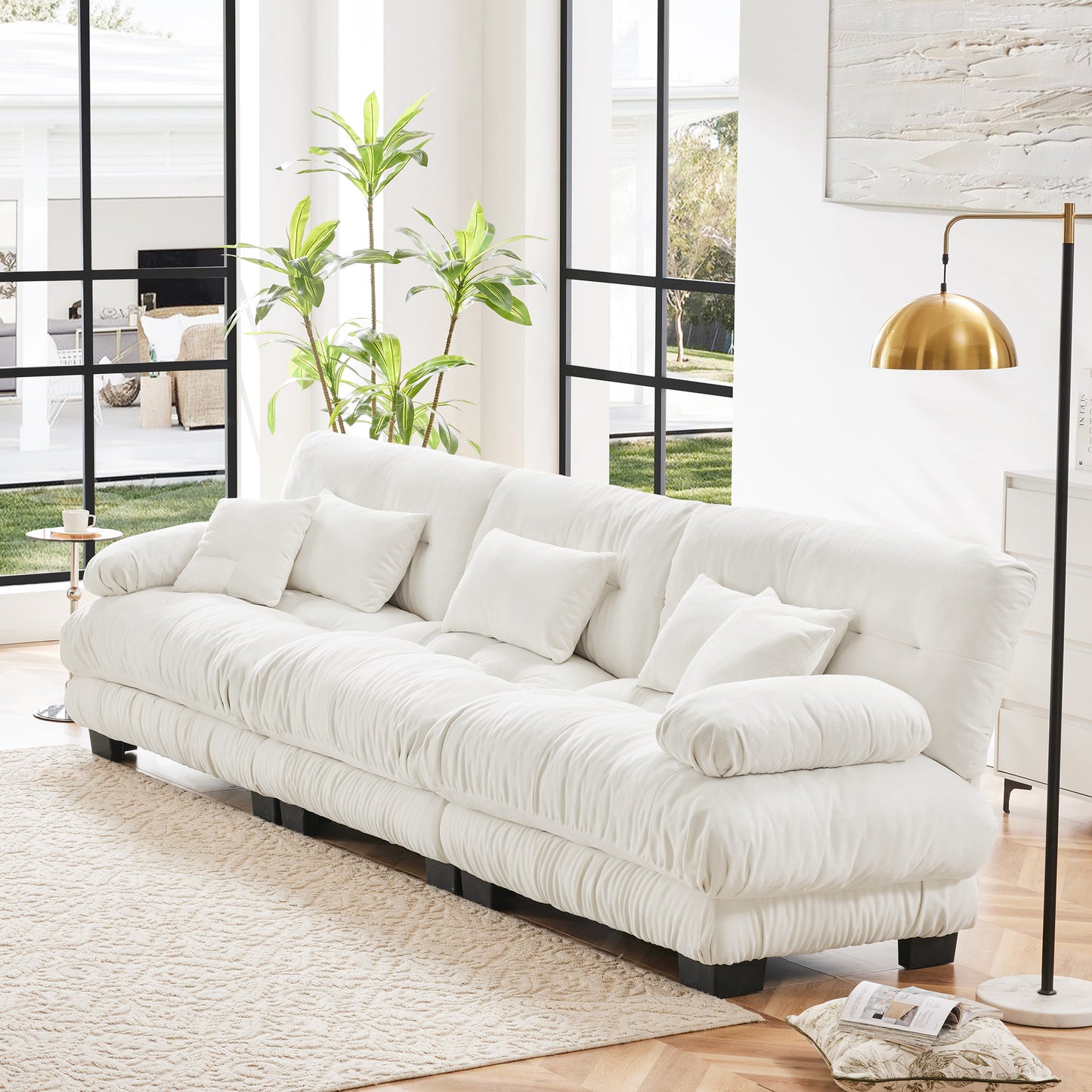 Chenille Cloud Couch: 2 - 4 Seater L - Shape Sofa for Living Room with Pillows