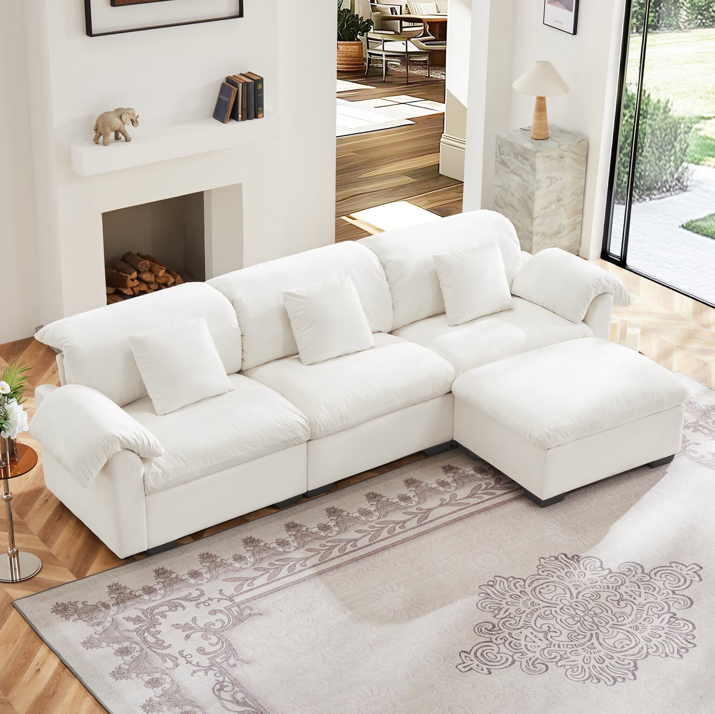 3 - 4 Seater Modular Sofa: U/L - Shape, Storage Ottomans, Velvet 2 Color
