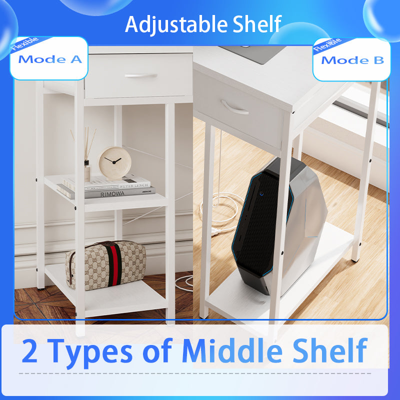 47" Computer Desk With Power Outlet,Writing Desk,Home Office desk,Vanity table with 7 Fabric Drawers, Large Side Pocket