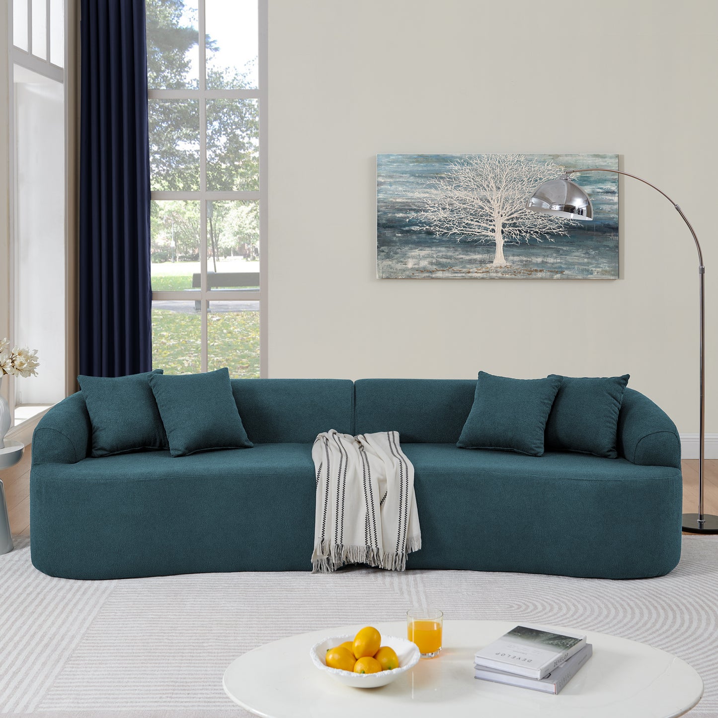 Curved Modular Sectional Sofa in Lamb's Wool Fabric, Modern Minimalist Style, Compressed (No Assembly Required)