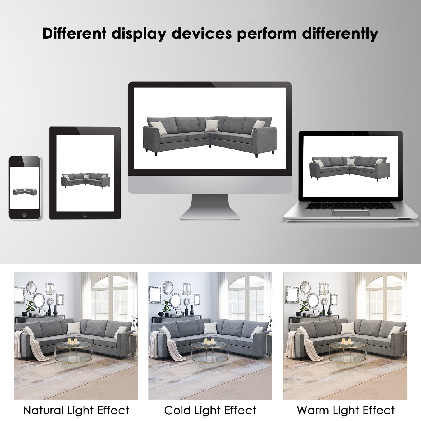 L - Shape Furniture Couch: 91*91", Modern Upholstery, 3 Pillows Dark Gray
