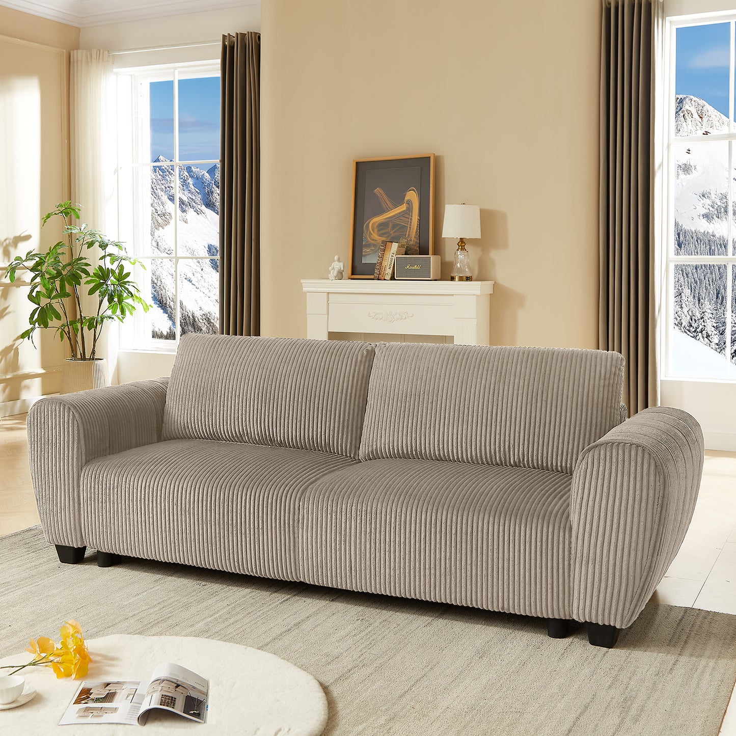 Corduroy Upholstered 3 Seat Sofa Couch,2-in-1 Convertible Sleeper Sofa