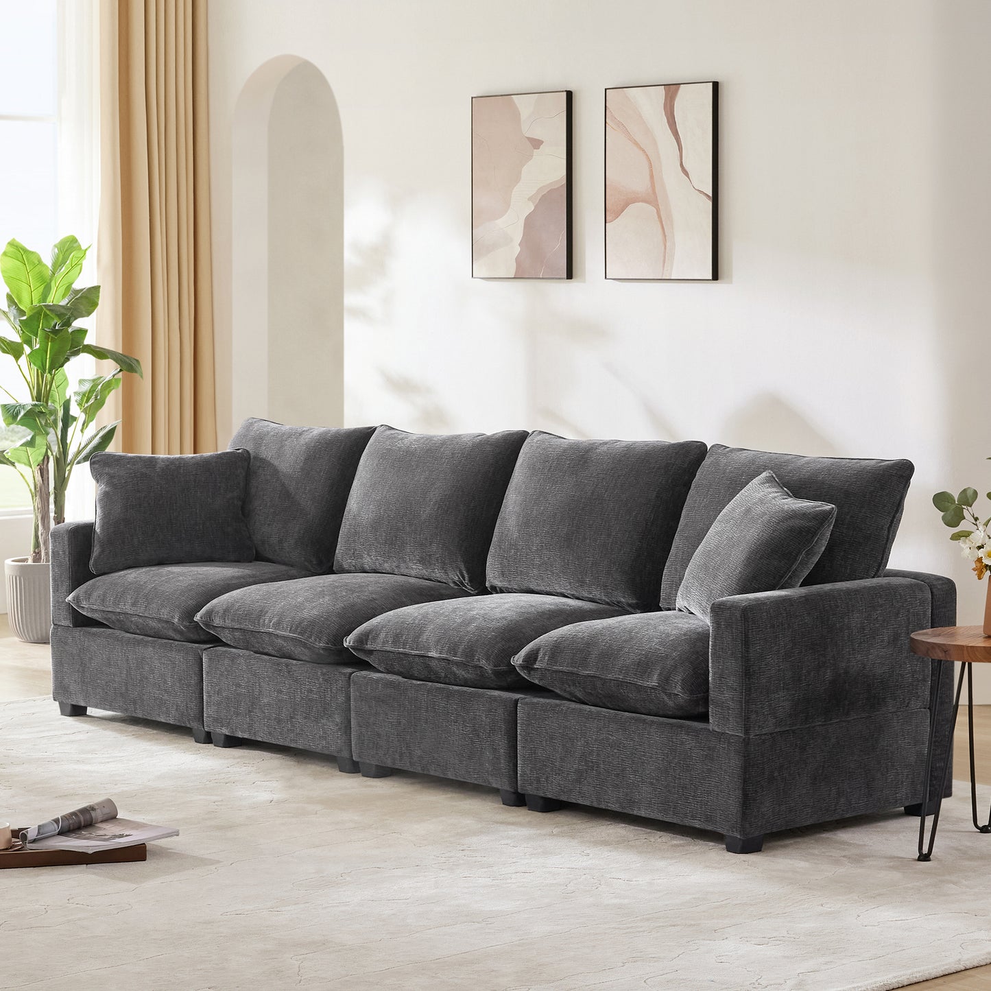 4-7 Seat Chenille Sectional Couch Set with 2 Pillows