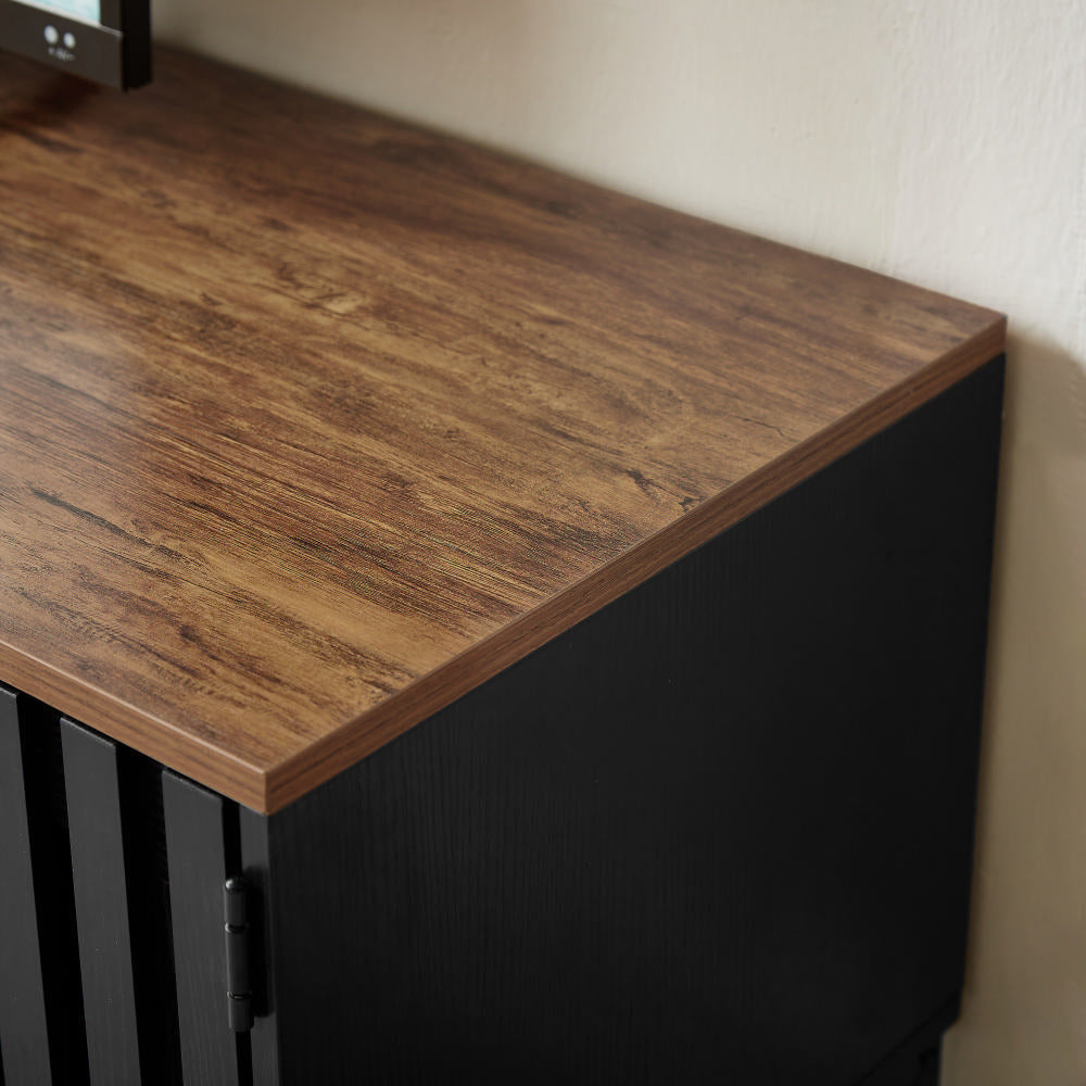 Mid - Century TV Stand with Storage: 63 Inches, Slatted Grille Striped Doors