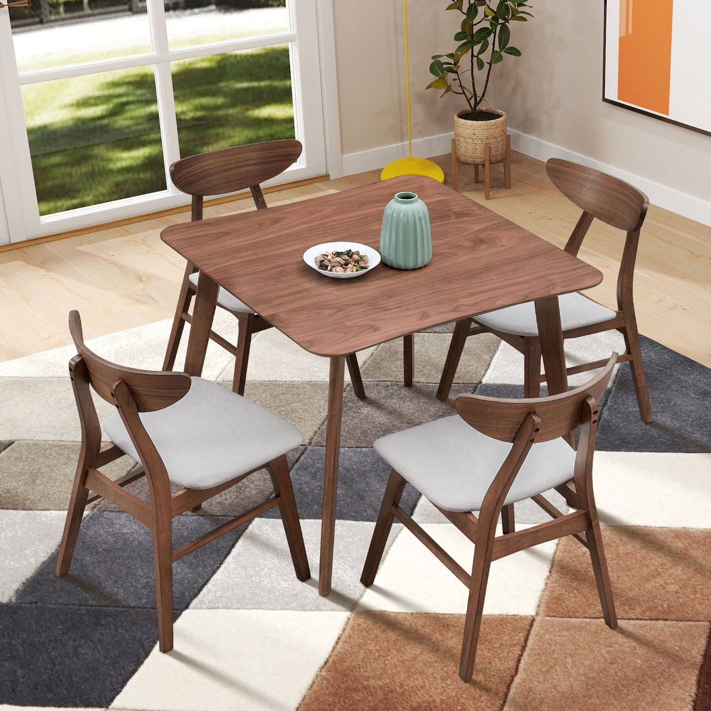 Wooden Kitchen Dining Set - Square, Upholstered Chair 3 Color-1 Table with 4 Chairs