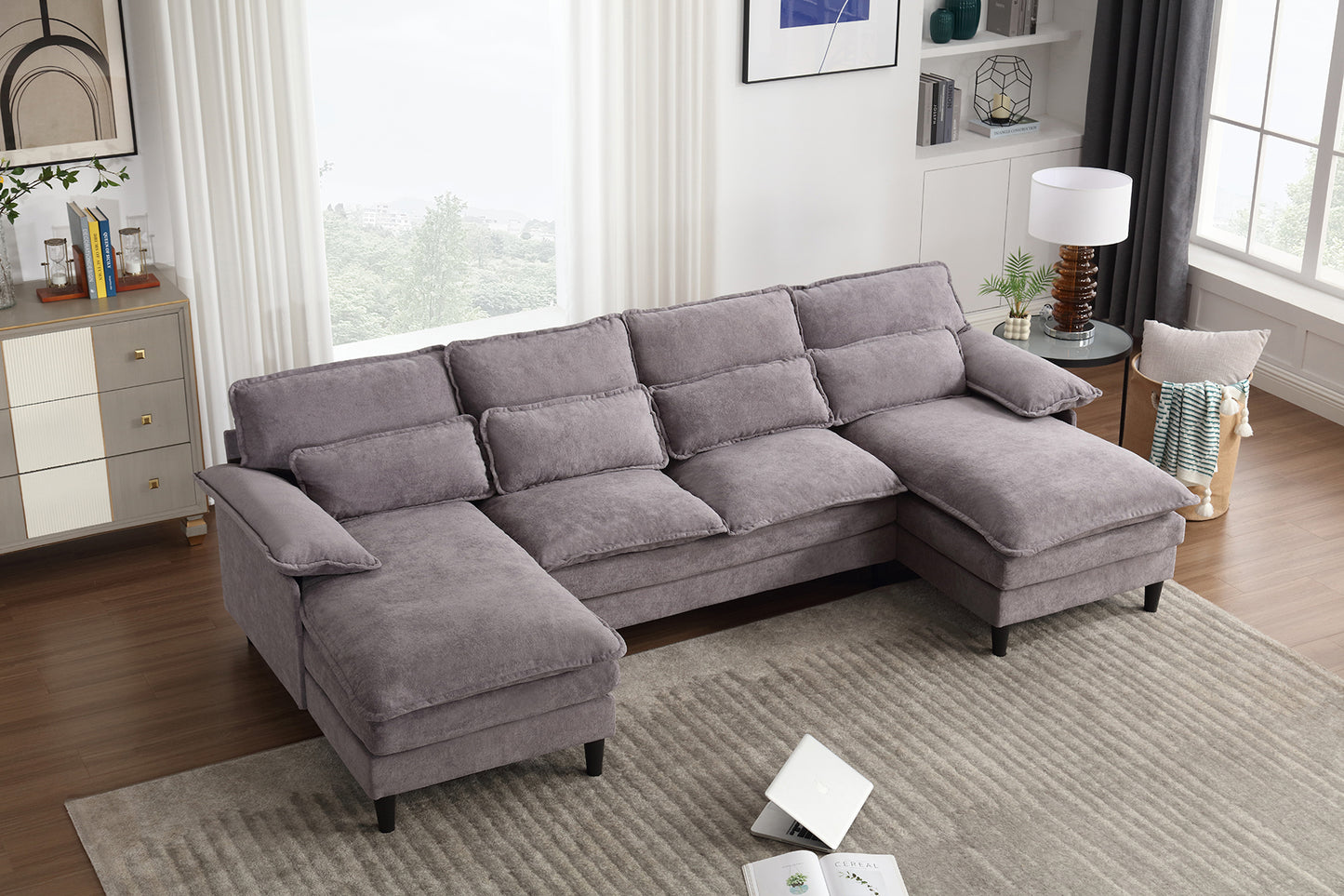 U Shaped Modular Sectional Sofa Couch with 4pcs waist pillows And  Chaise Lounge