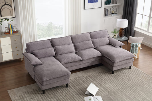 U Shaped Modular Sectional Sofa Couch with 4pcs waist pillows And  Chaise Lounge
