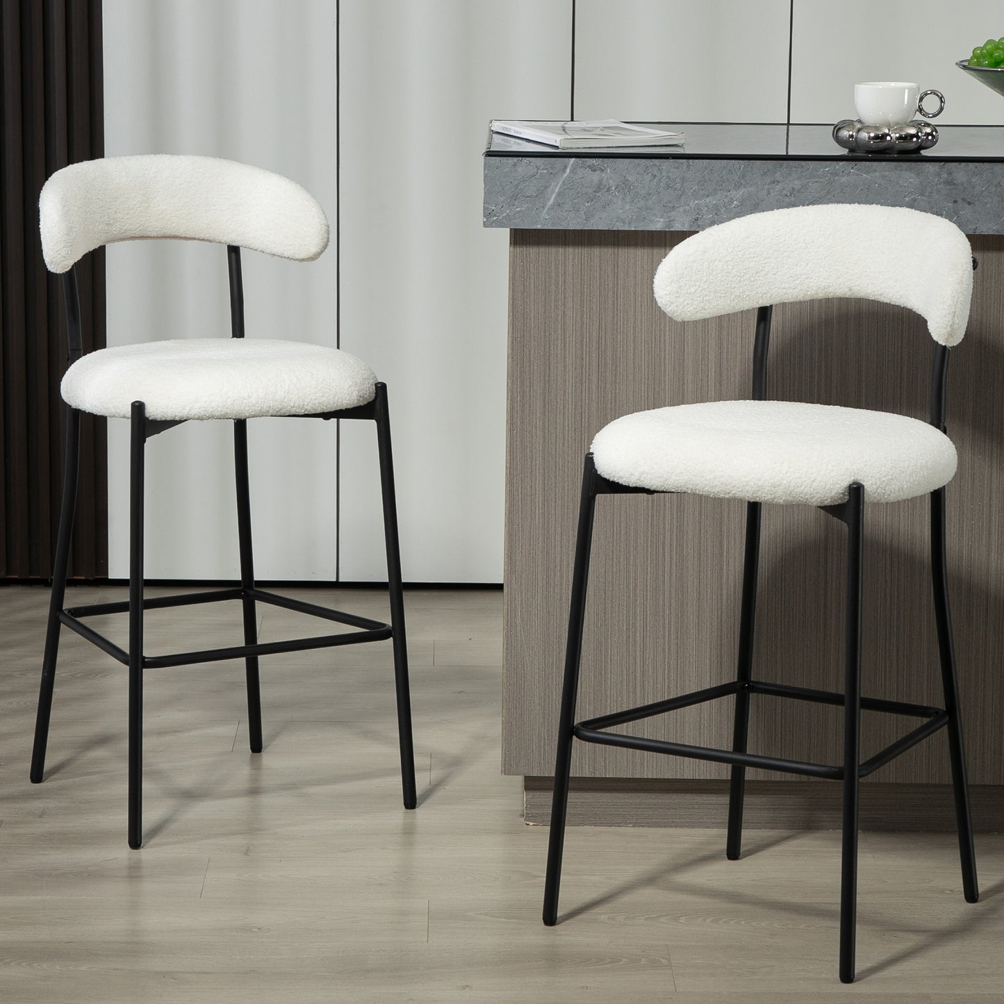 26 - Inch Counter Height Teddy Fabric Bar Stool with Black Powder - Coated Base