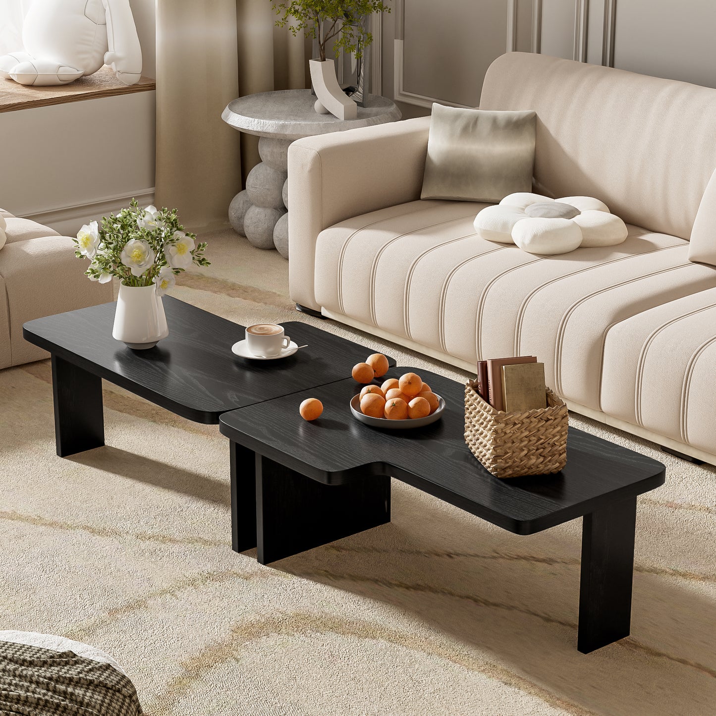 Modern Minimalist Living Room Coffee Table Set: Rectangle Splicing Design