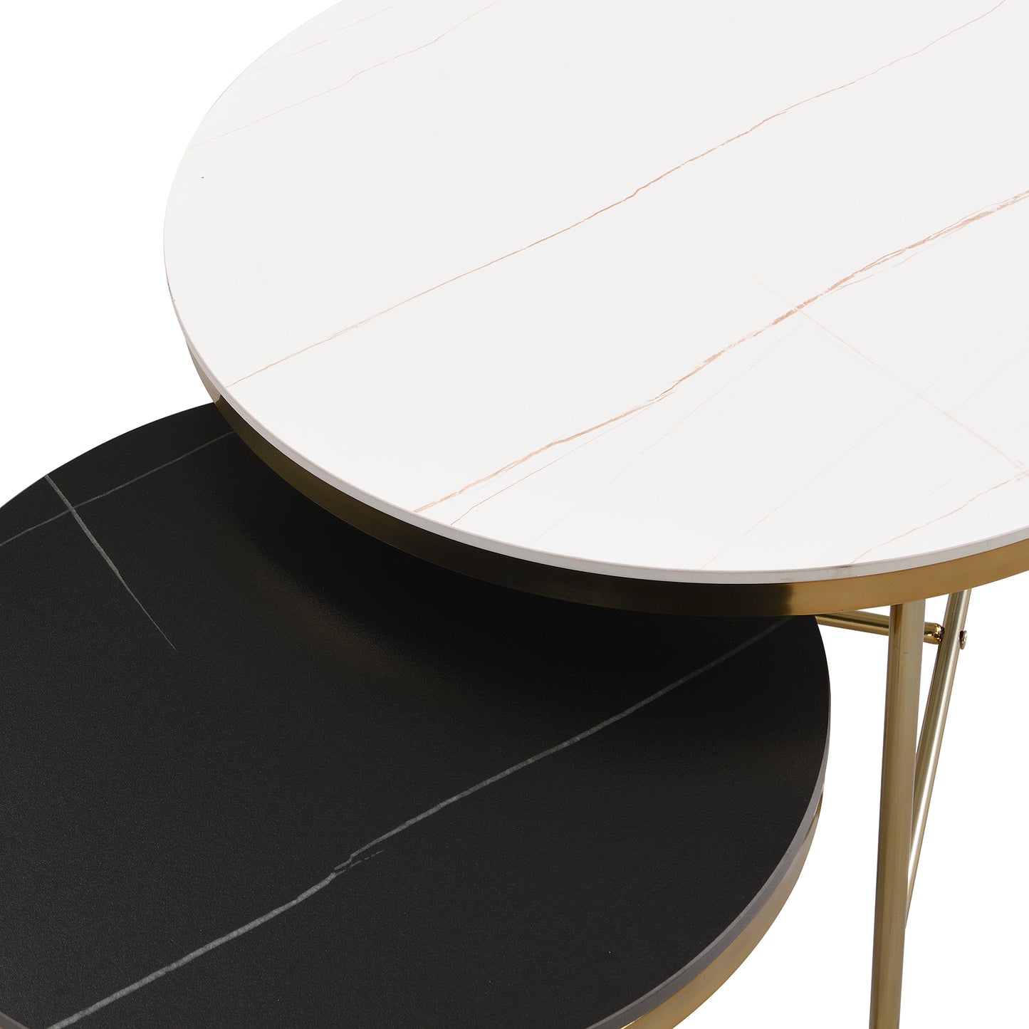 Black & White Sintered Stone Top Coffee Tables: Modern, Gold - Based Nesting Set
