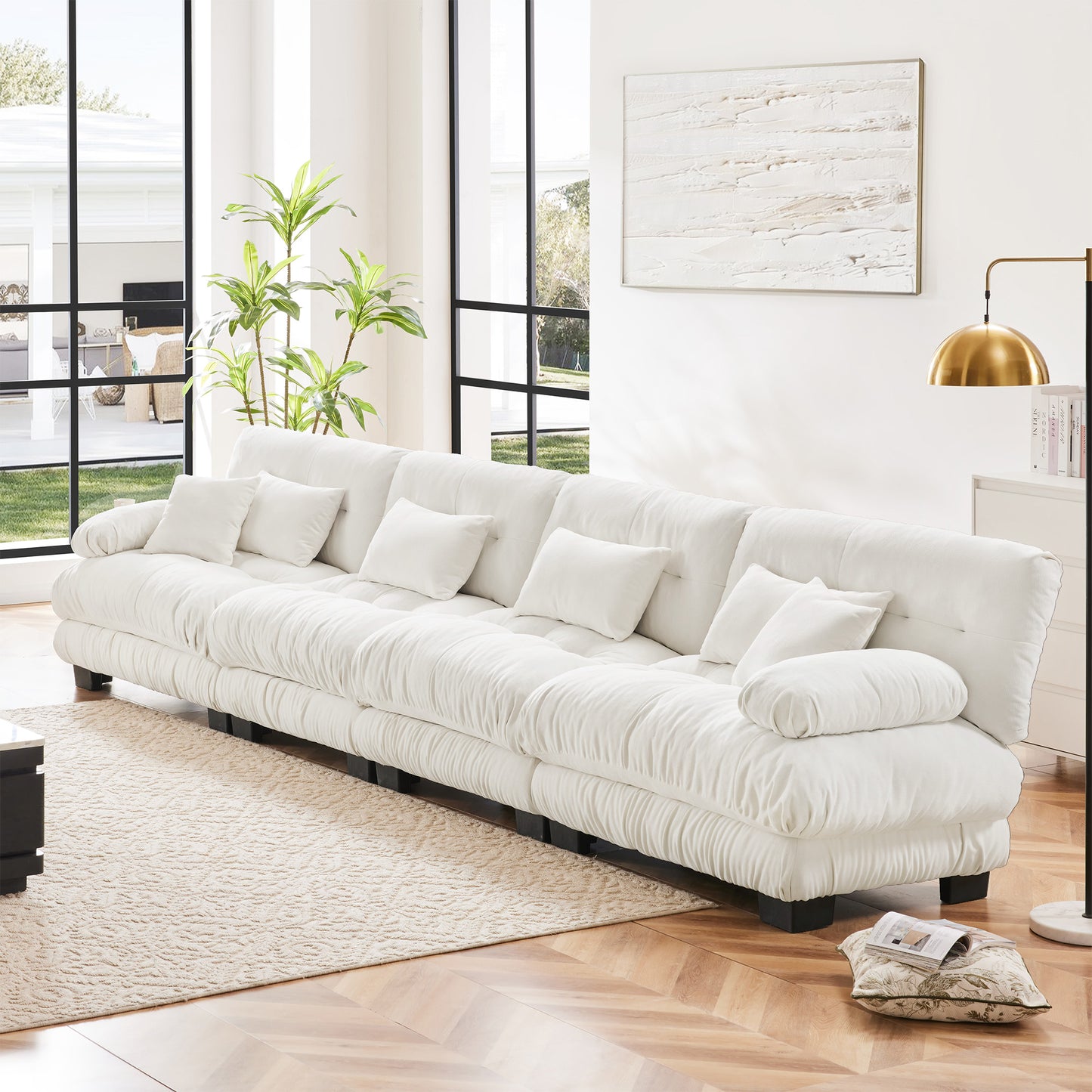Chenille Cloud Couch: 2 - 4 Seater L - Shape Sofa for Living Room with Pillows