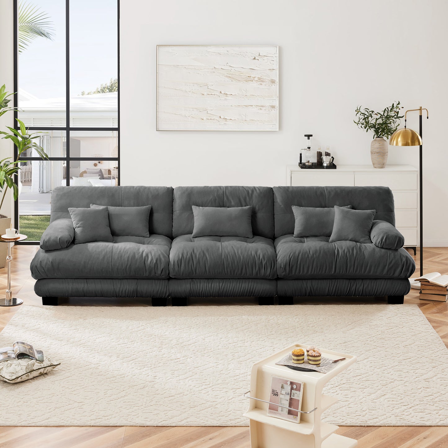 Chenille Cloud Couch: 2 - 4 Seater L - Shape Sofa for Living Room with Pillows