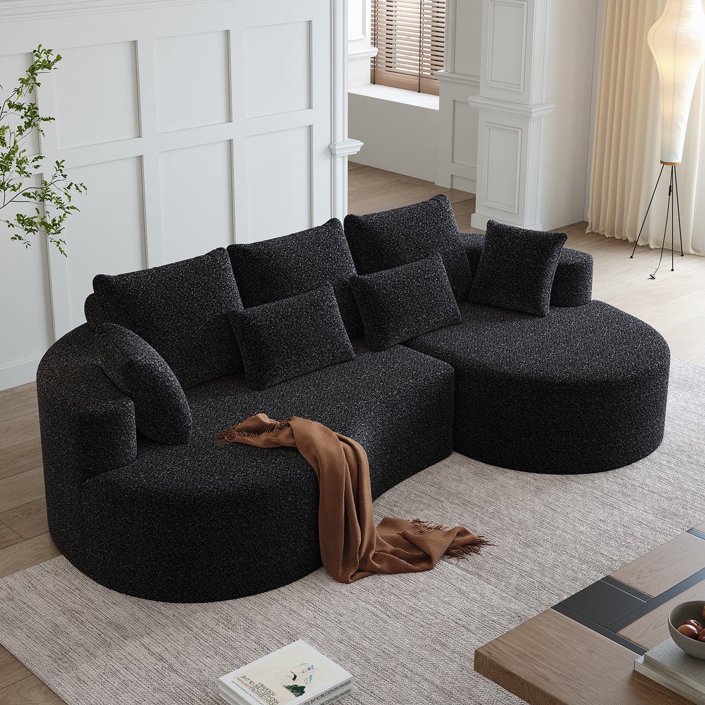 Modern Upholstered Oversized Sectional Sofa,  Chenille 4-Seater Extra Deep & Wide Seat Curved Cloud Couch with 7 Pillows