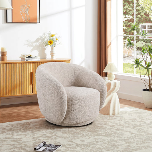 Swivel Accent Chair: Boucle Fabric Upholstered Barrel Chair for Living Room