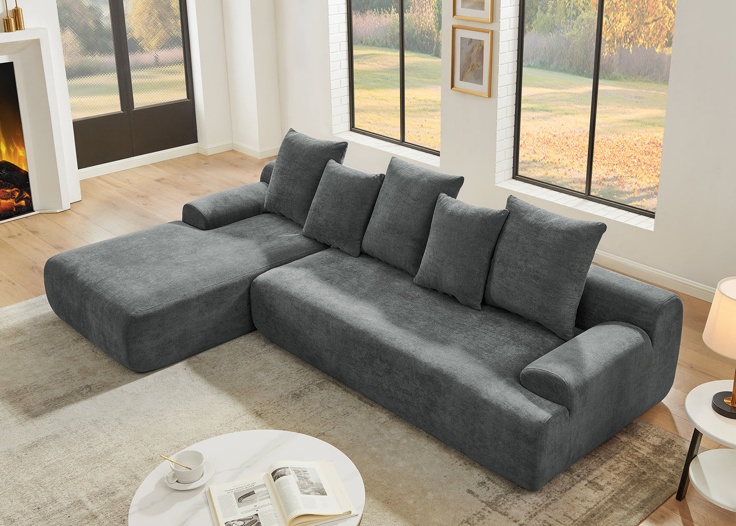 Velvet Modern Upholstered L-Shape Sectional Sofa Couch, Modular Compressed Sofa with Free Combination