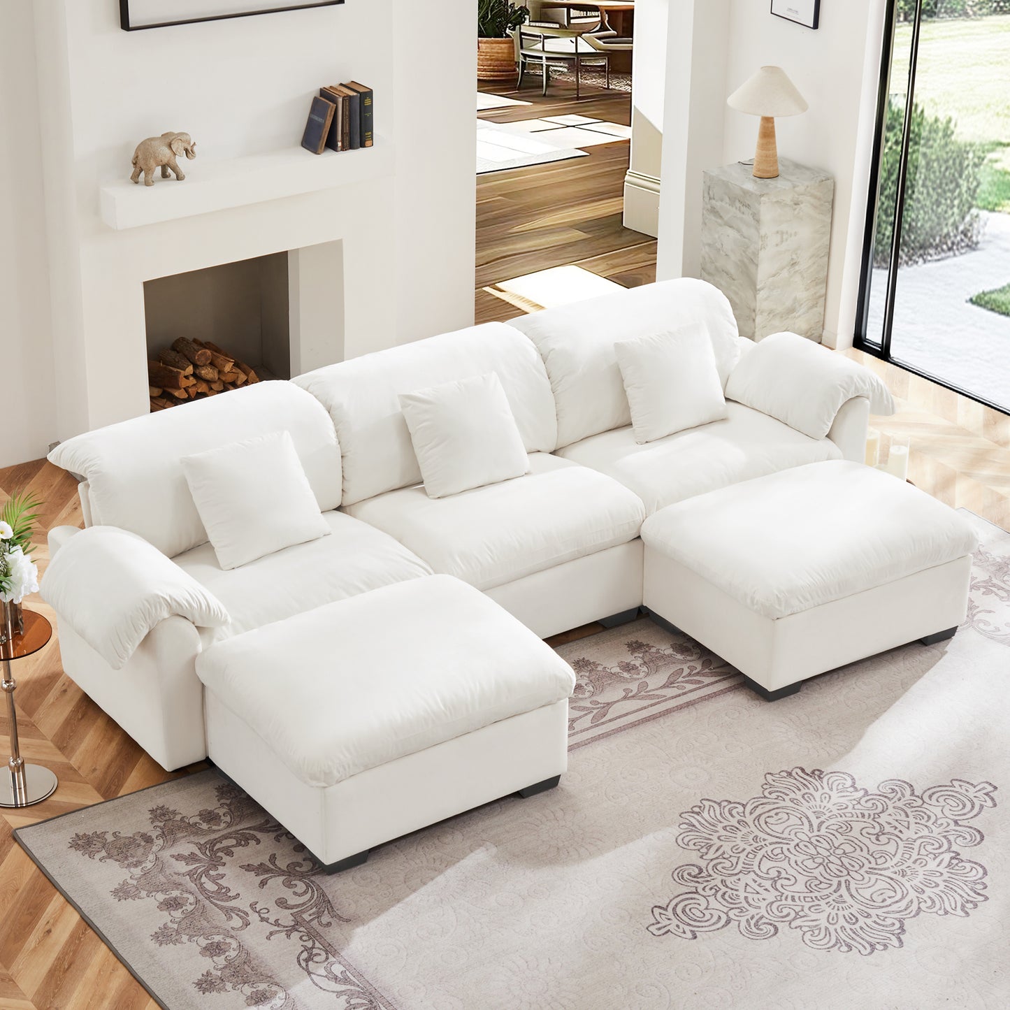 3 - 4 Seater Modular Sofa: U/L - Shape, Storage Ottomans, Velvet 2 Color