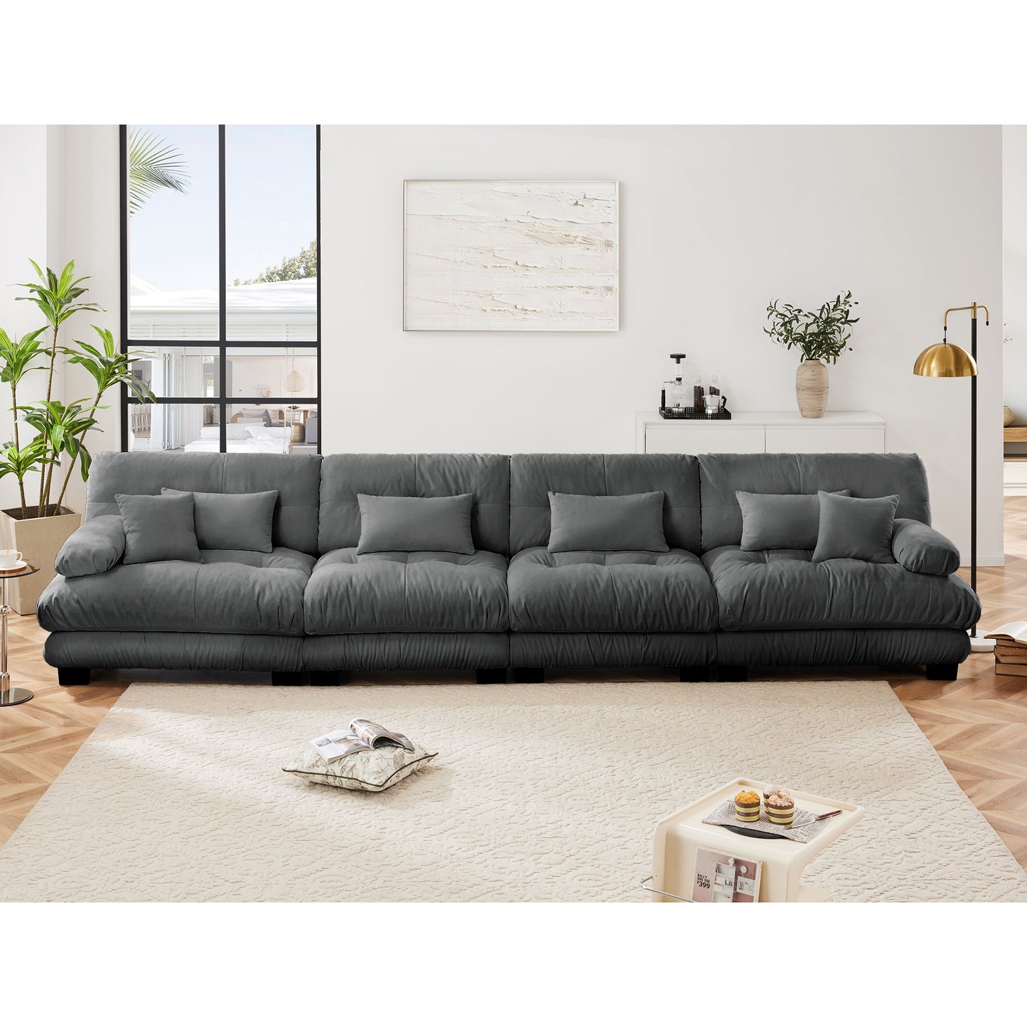 Chenille Cloud Couch: 2 - 4 Seater L - Shape Sofa for Living Room with Pillows