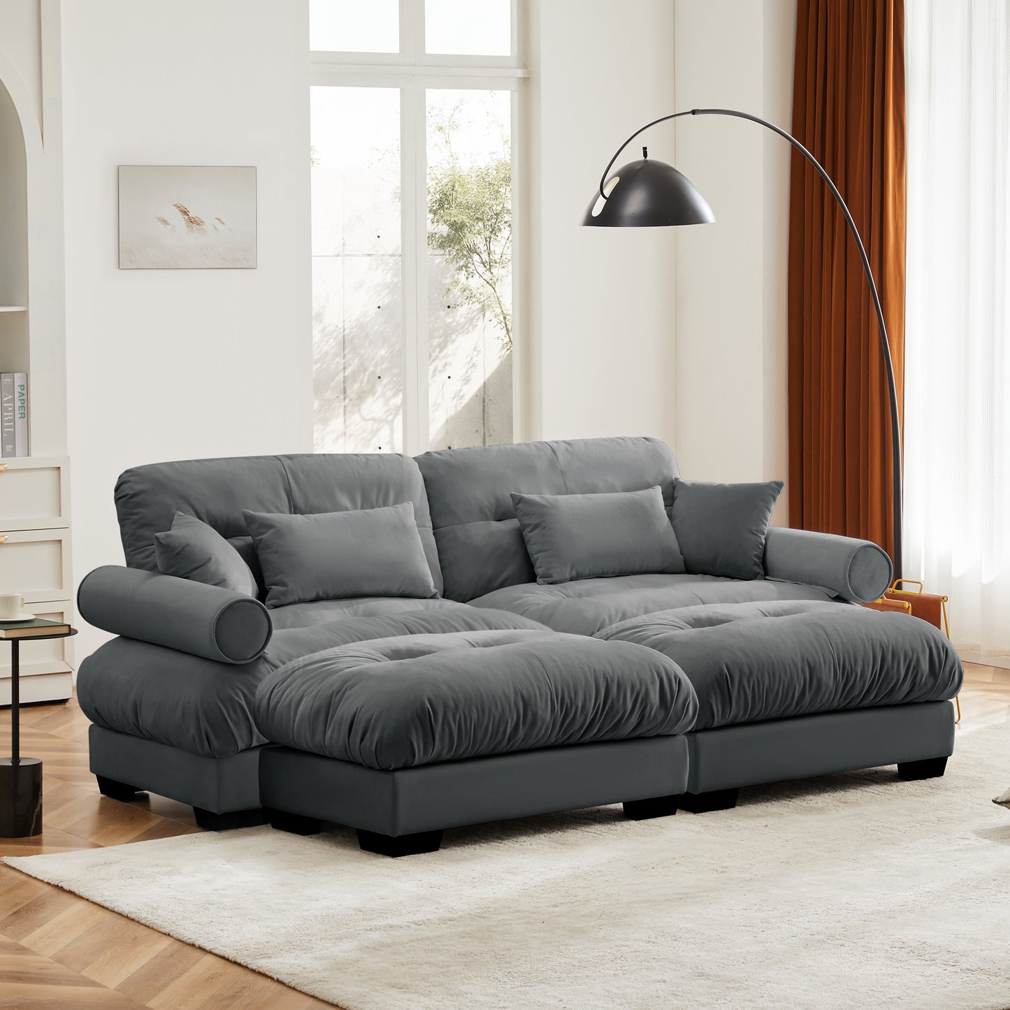 Deep Seat Cloud Couch Modular Velvet Sectional Sofa Couch with Movable Ottoman,Corner Sectional with Bolstered Armrests