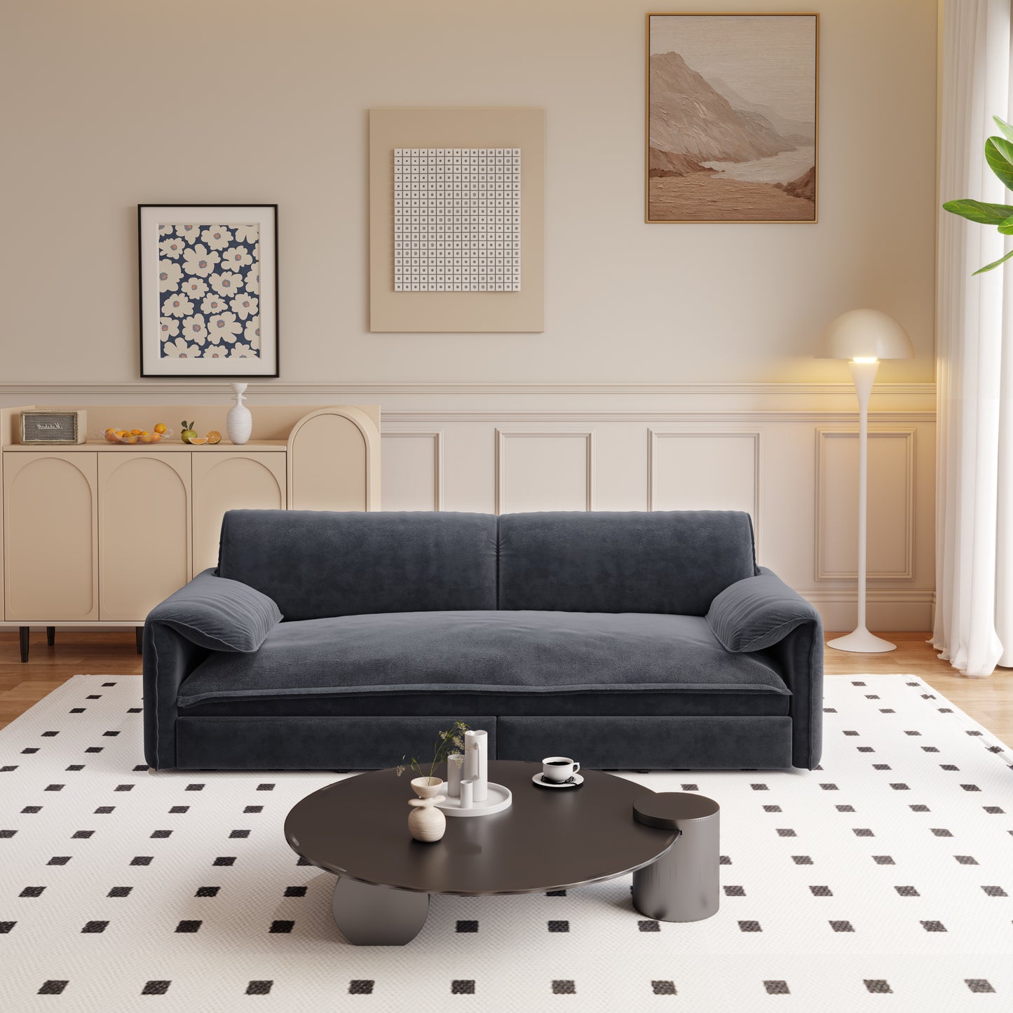 66" Queen Pull - Out Sofa Bed: 3 - in - 1 Convertible with Side Storage for Living