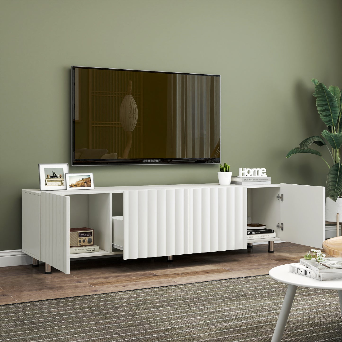 Modern TV Stand for Living Room, Entertainment Center with Storage & 2 Drawers