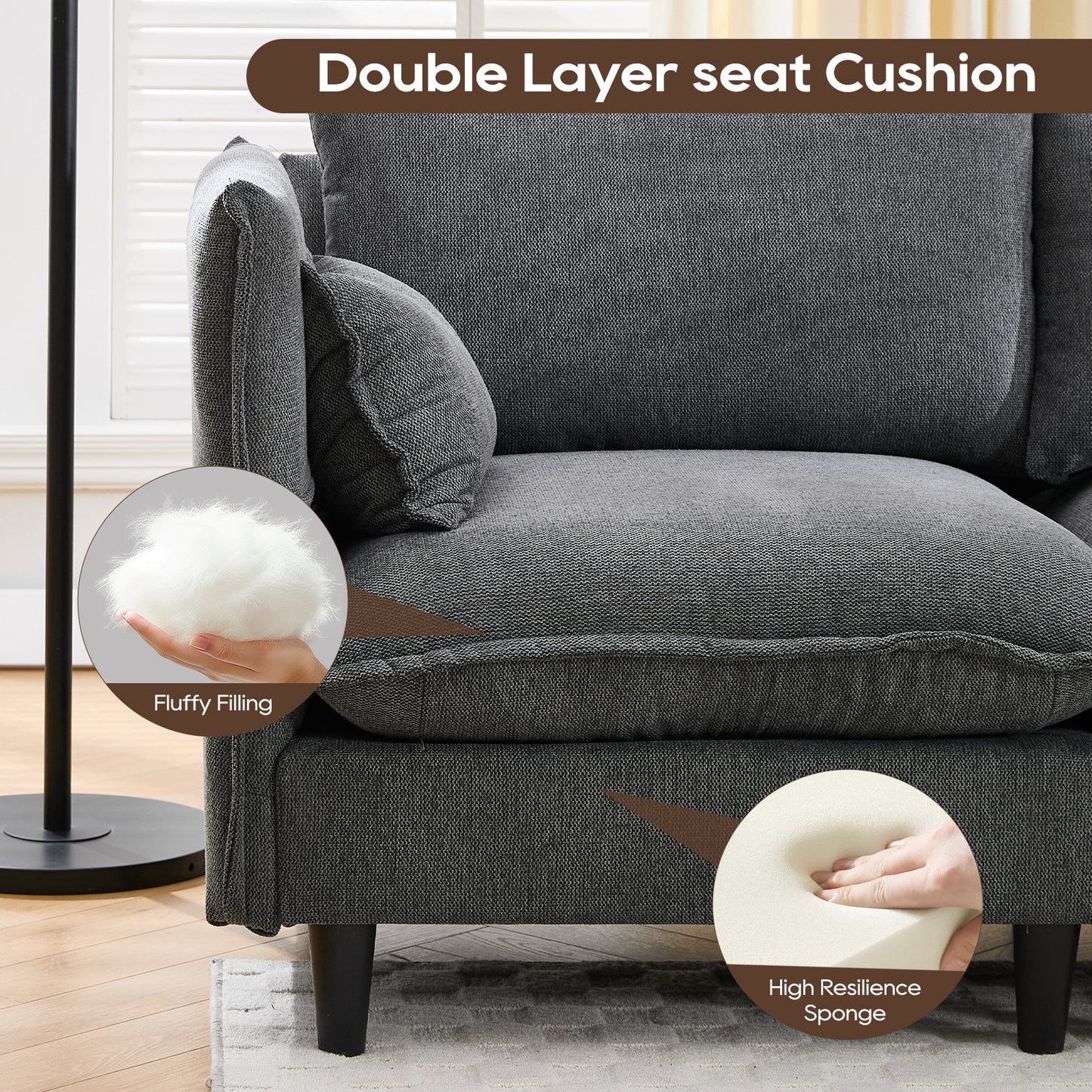 Modular L - Shaped Sectional Sofa for Living Room: 4 - Seater with Movable Ottoman 2 Colors