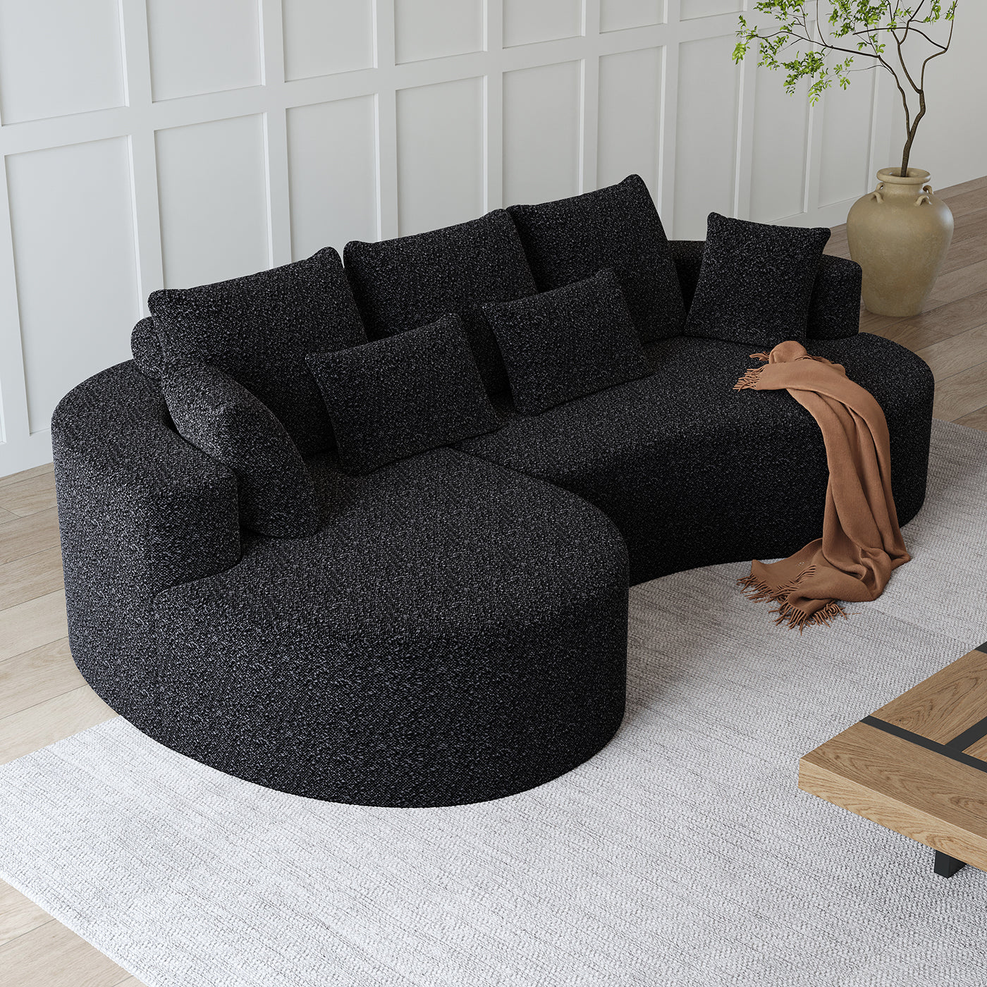 Modern Upholstered Oversized Sectional Sofa,  Chenille 4-Seater Extra Deep & Wide Seat Curved Cloud Couch with 7 Pillows