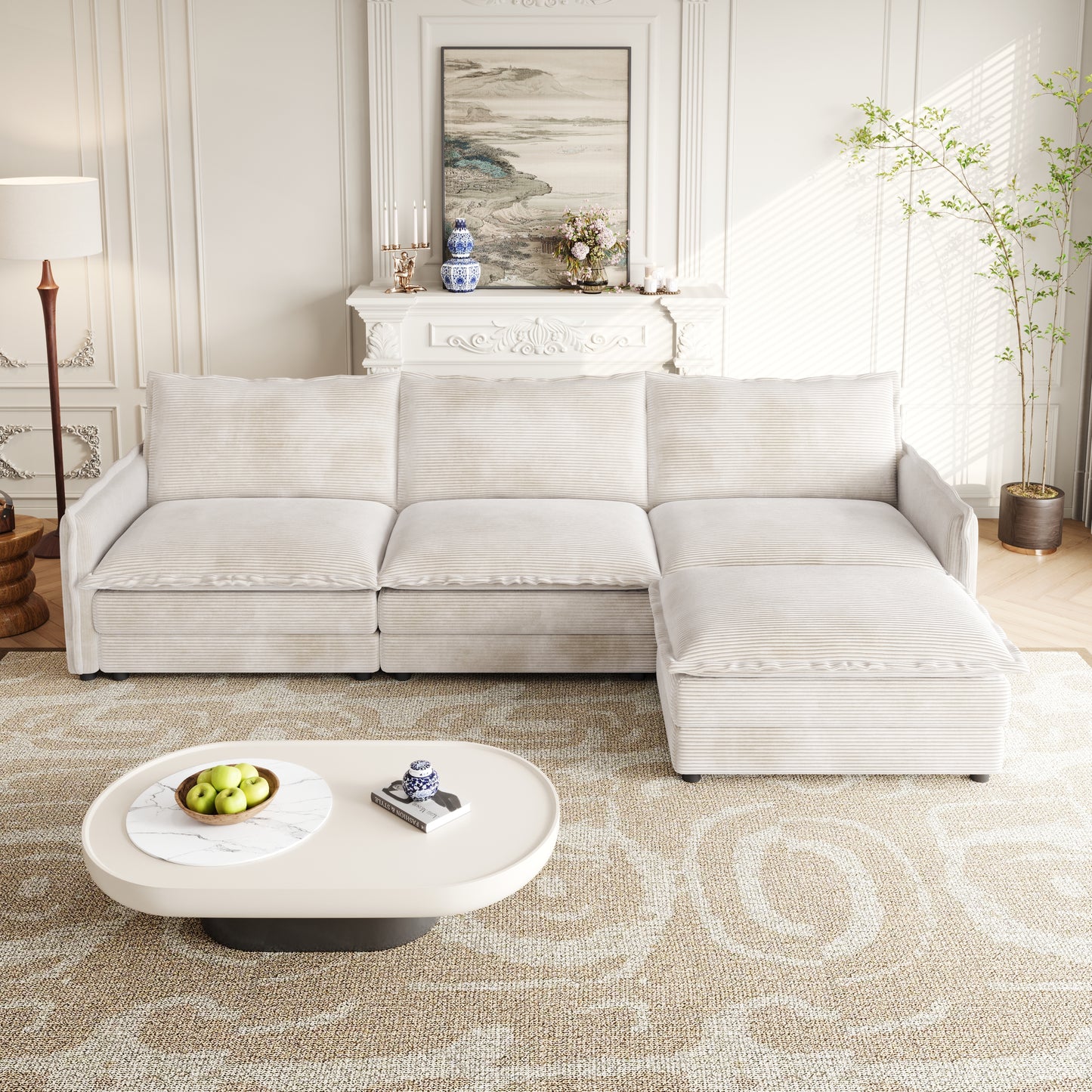 Corduroy fabric comfortable cloud sofa for living room 2 Seat - 4 Seat with ottoman