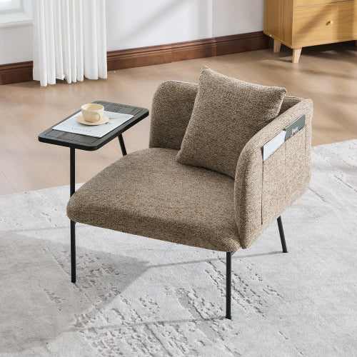 Lounge Relaxing Chair with Small Table and Back Pillow | Modern Upholstered Chair, Metal Legs, Side Pockets – 6 Colors