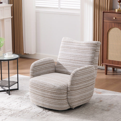 Swivel Leisure Chair | Fabric Striped Armrest Swivel Chair with Sand-Rimmed Fabric Metal Bracket – Boucle