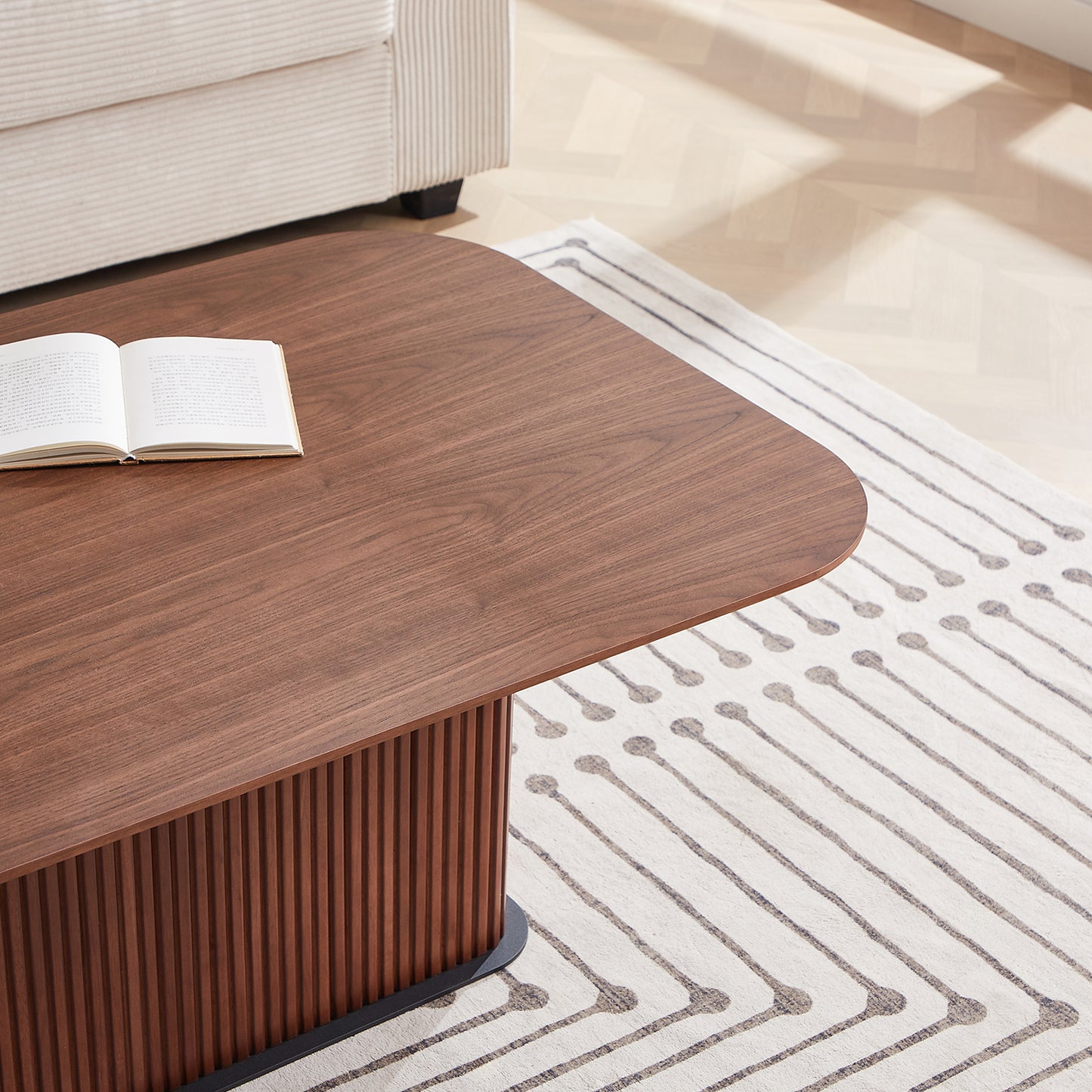 Rectangular Coffee Table MDF Wood Surface and Black Metel Feet