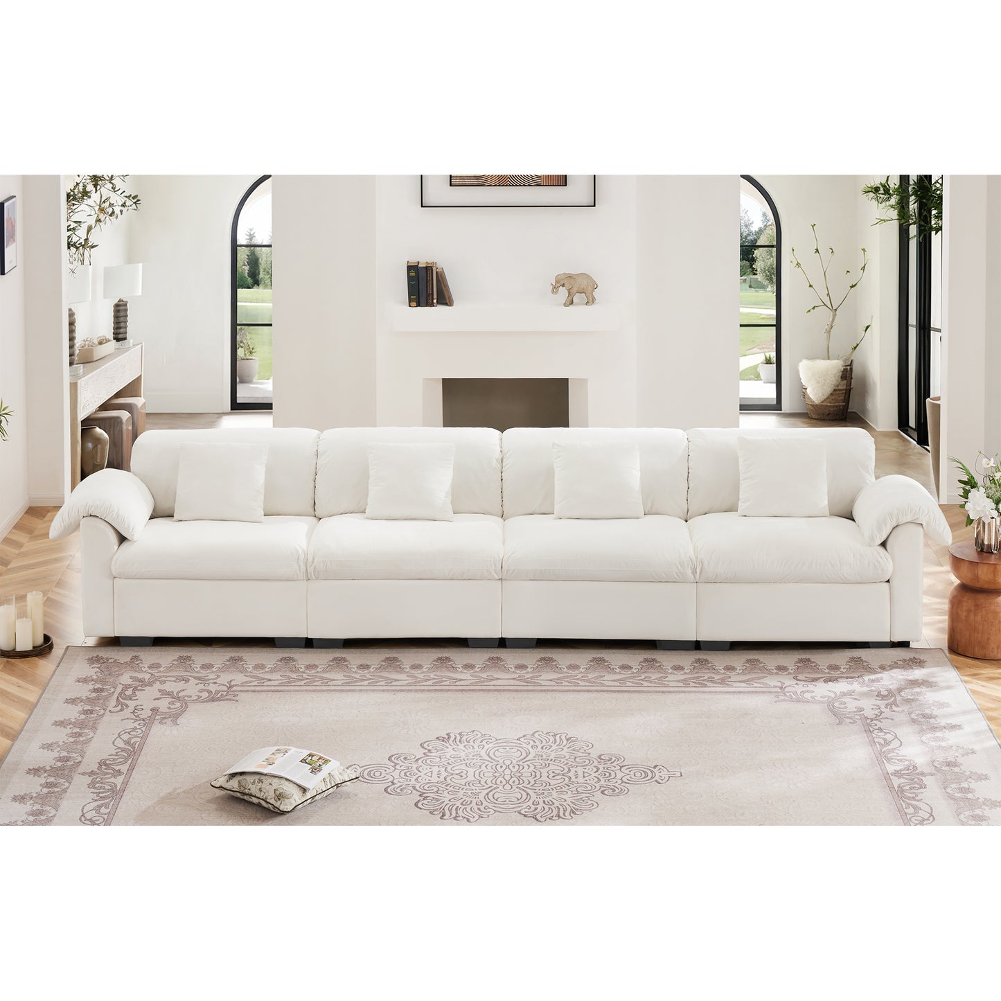 3 - 4 Seater Modular Sofa: U/L - Shape, Storage Ottomans, Velvet 2 Color