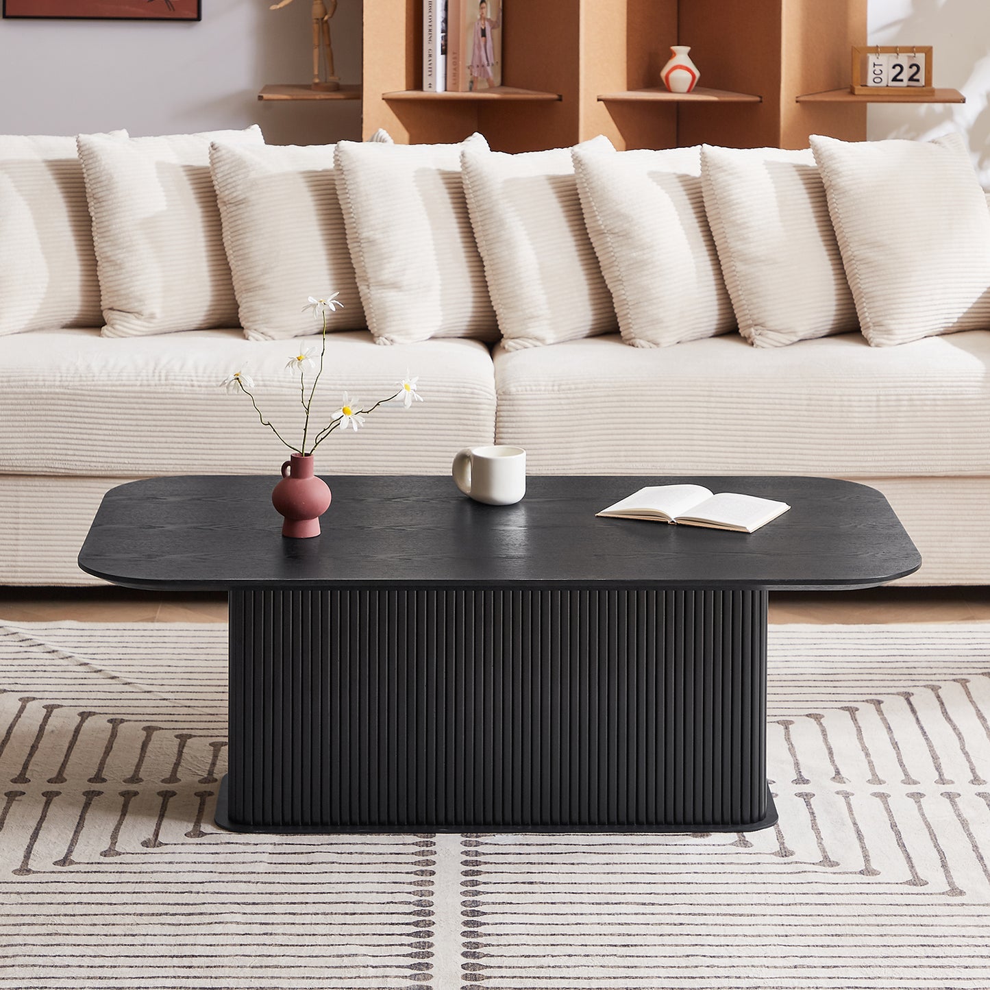 Rectangular Coffee Table MDF Wood Surface and Black Metel Feet