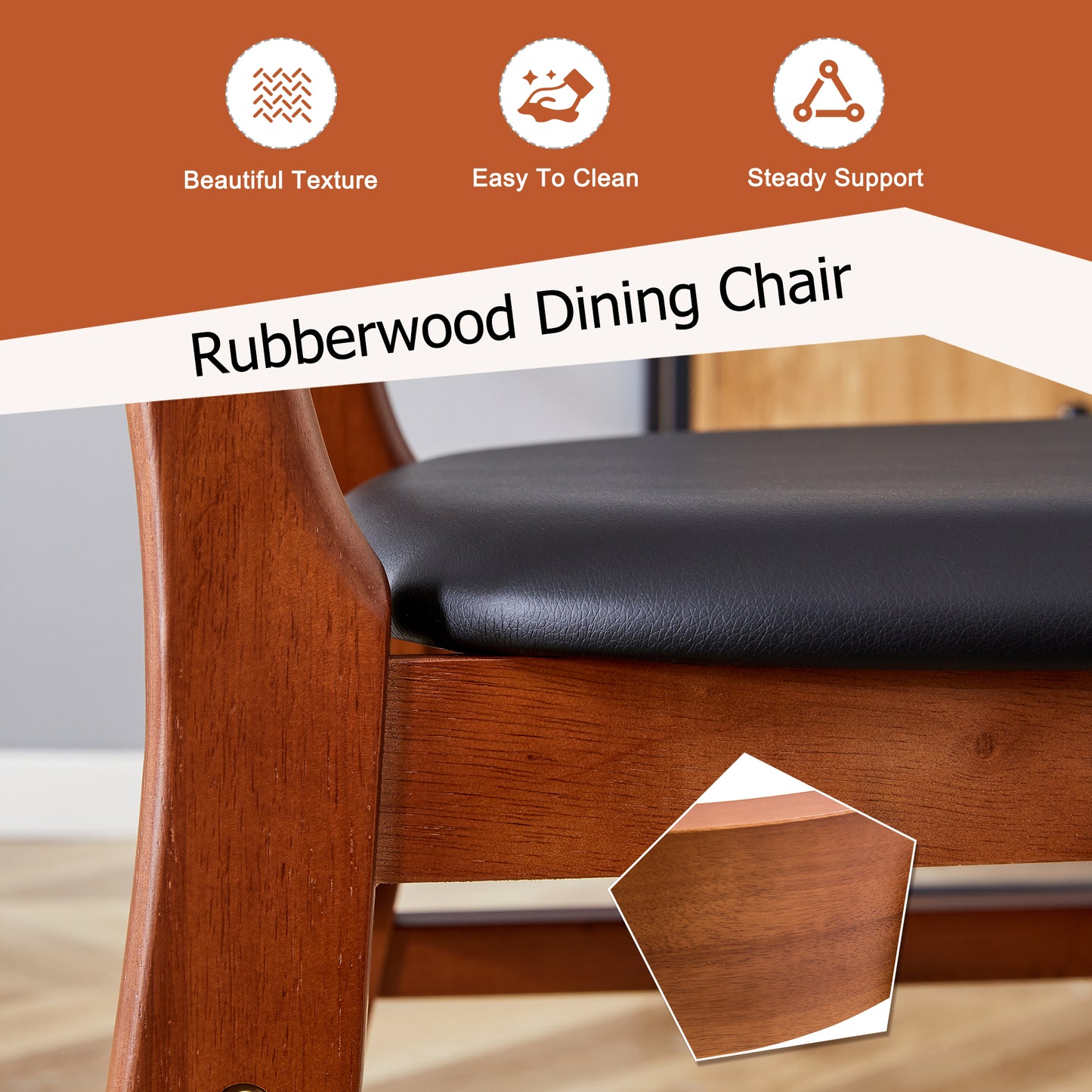 Ergonomic Solid Wood Chair: Small Curved Back, PU - Cushioned Comfort