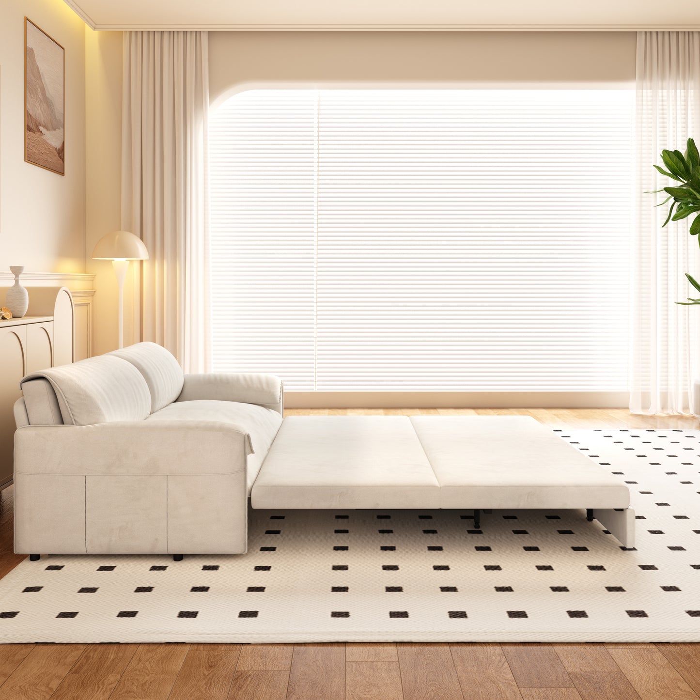 66" Queen Pull - Out Sofa Bed: 3 - in - 1 Convertible with Side Storage for Living