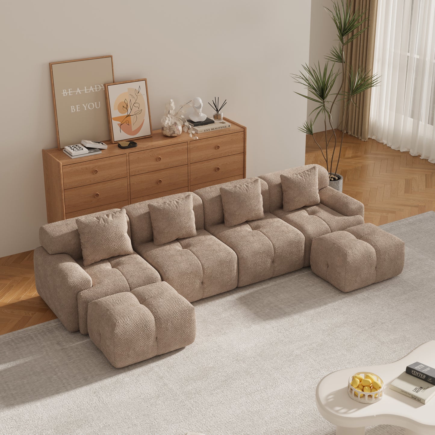 ModernModular  Loveseat  Sofa L Shape Sectional Sofa  , 2-4-6 Seater Tufted Comfy Cloud Tufted Floor Convertible Couch with 2 Pillows