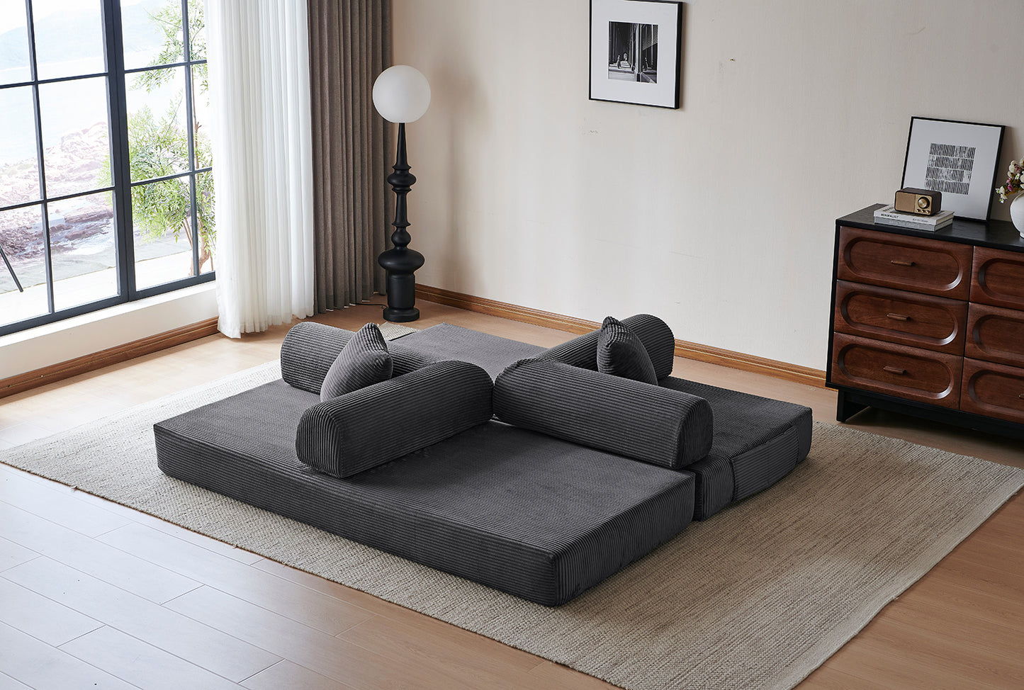 Convertible Floor Sofa Bed – Pillow Back Support, Armrest Loveseat, Boneless Couch Sleeper