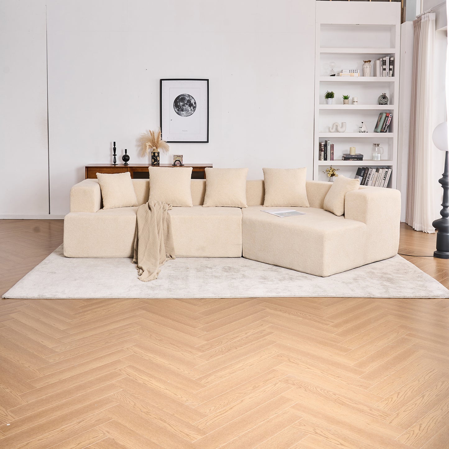 Deep Seat Modern Sofa with Chenille Fabric 129" Memory Foam Couch, No Installation