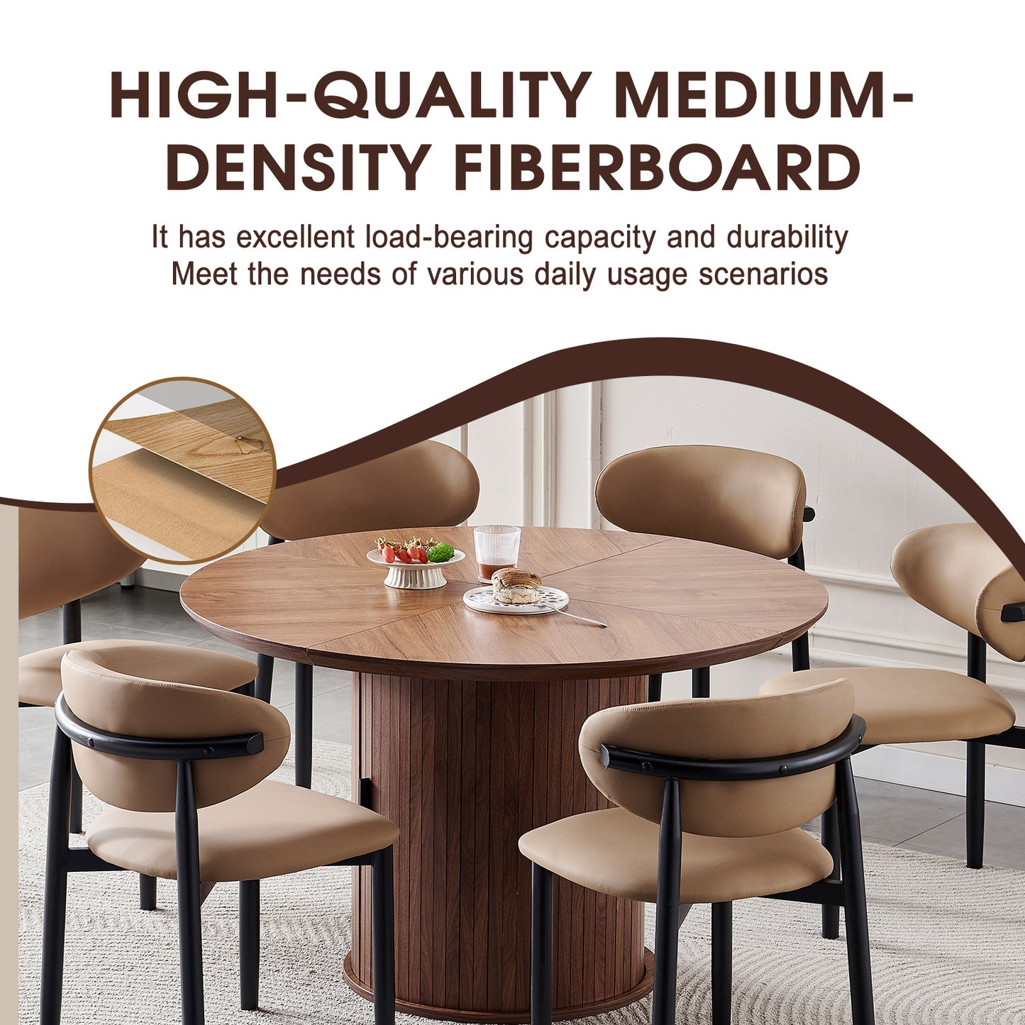 Round Dining Table with Two Layers of Storage Shelves