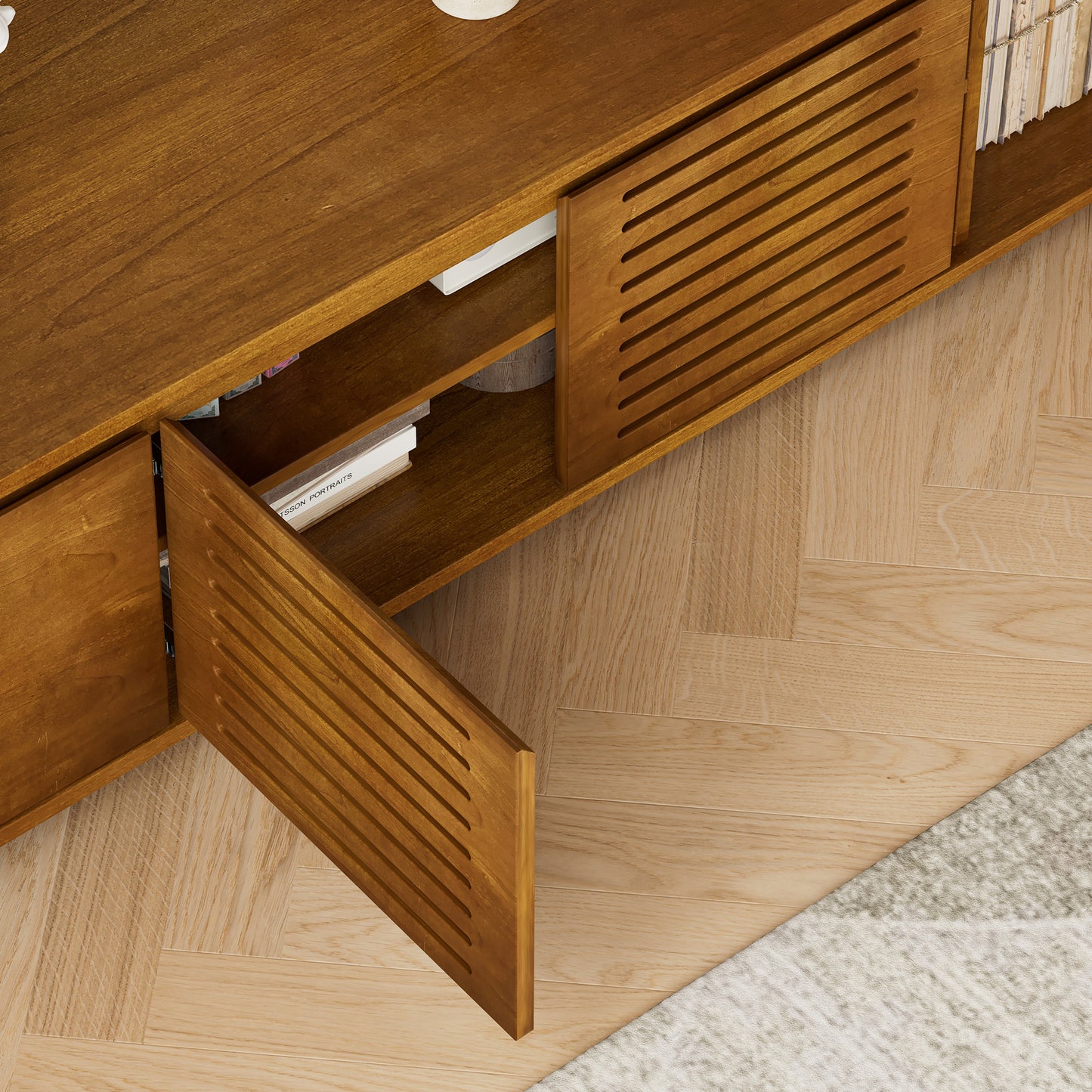 63" Mid - Century Modern Extendable TV Stand: Fits TVs up to 75", Ideal for Living Room Media Console