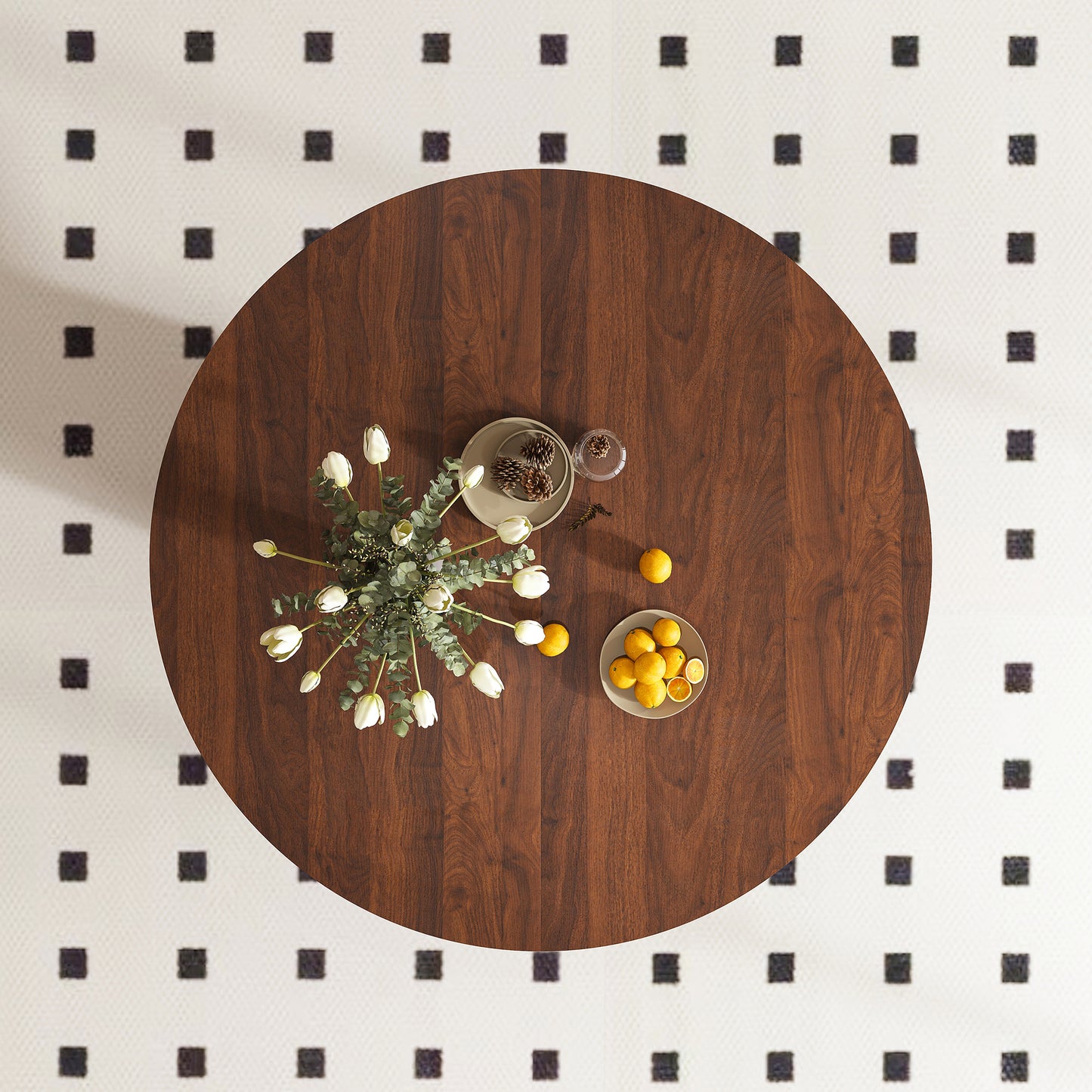 Round MDF Dining Table Modern Farmhouse Kitchen Table with Wood Strip Base