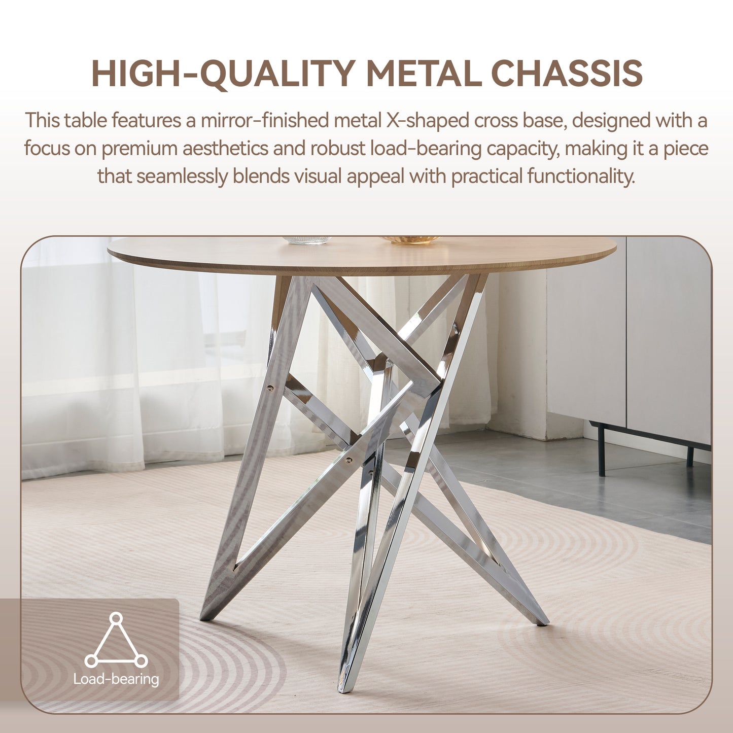 37 Inch Round Dining Table, Small Round Kitchen Table With Silver Metal Legs, Suitable For 2 To 4 People