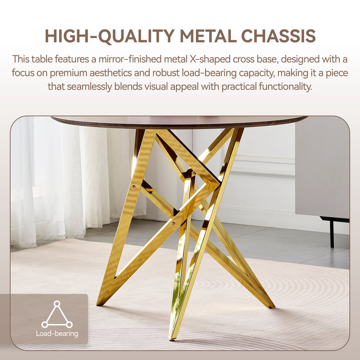 37 Inch Round Dining Table, Small Round Kitchen Table With Silver Metal Legs, Suitable For 2 To 4 People